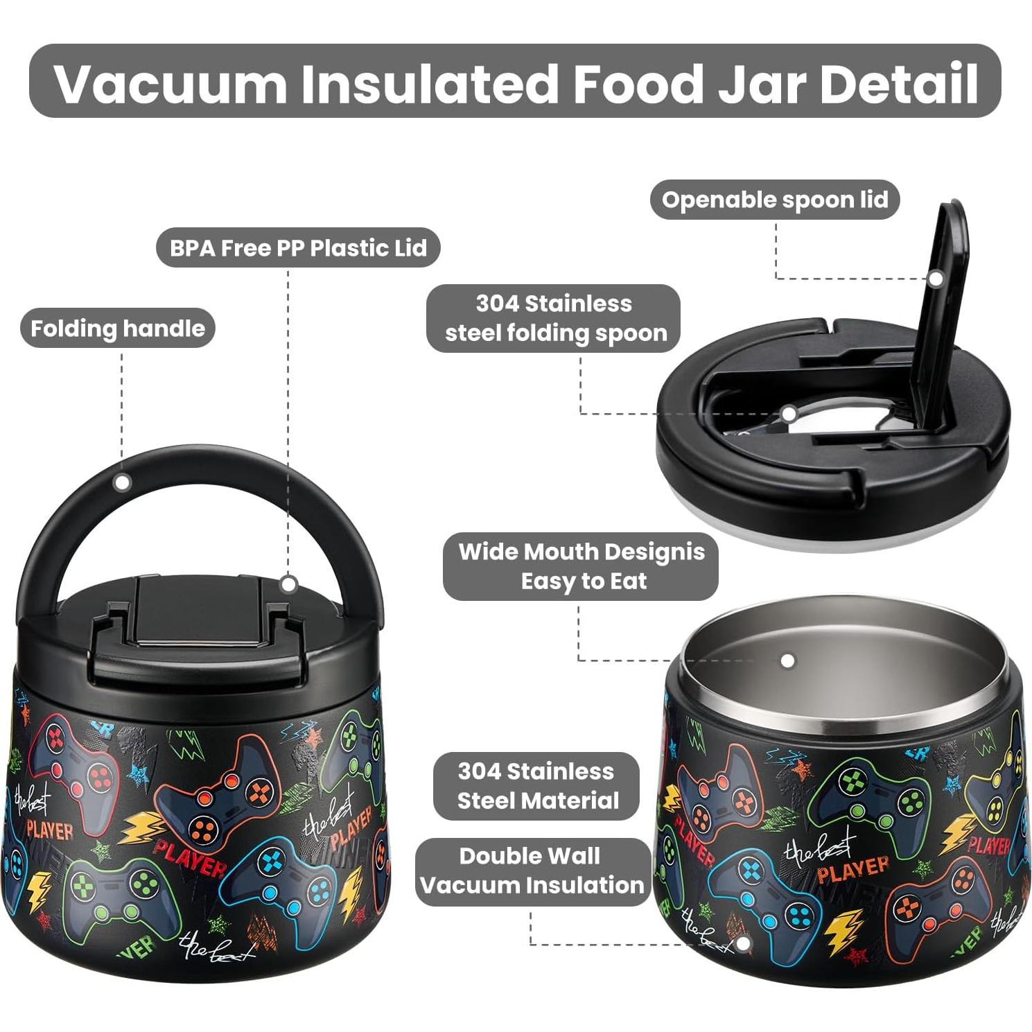 Tarro de Comida Aislado 400ml Howeemo Negro con Cuchara