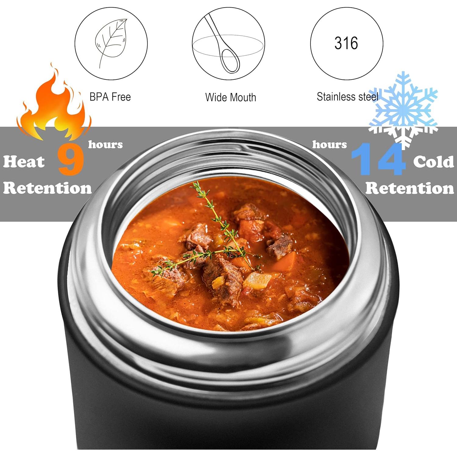 Termo Aislado para Comida CocoMeiwei 0.5L Negro con Cuchara