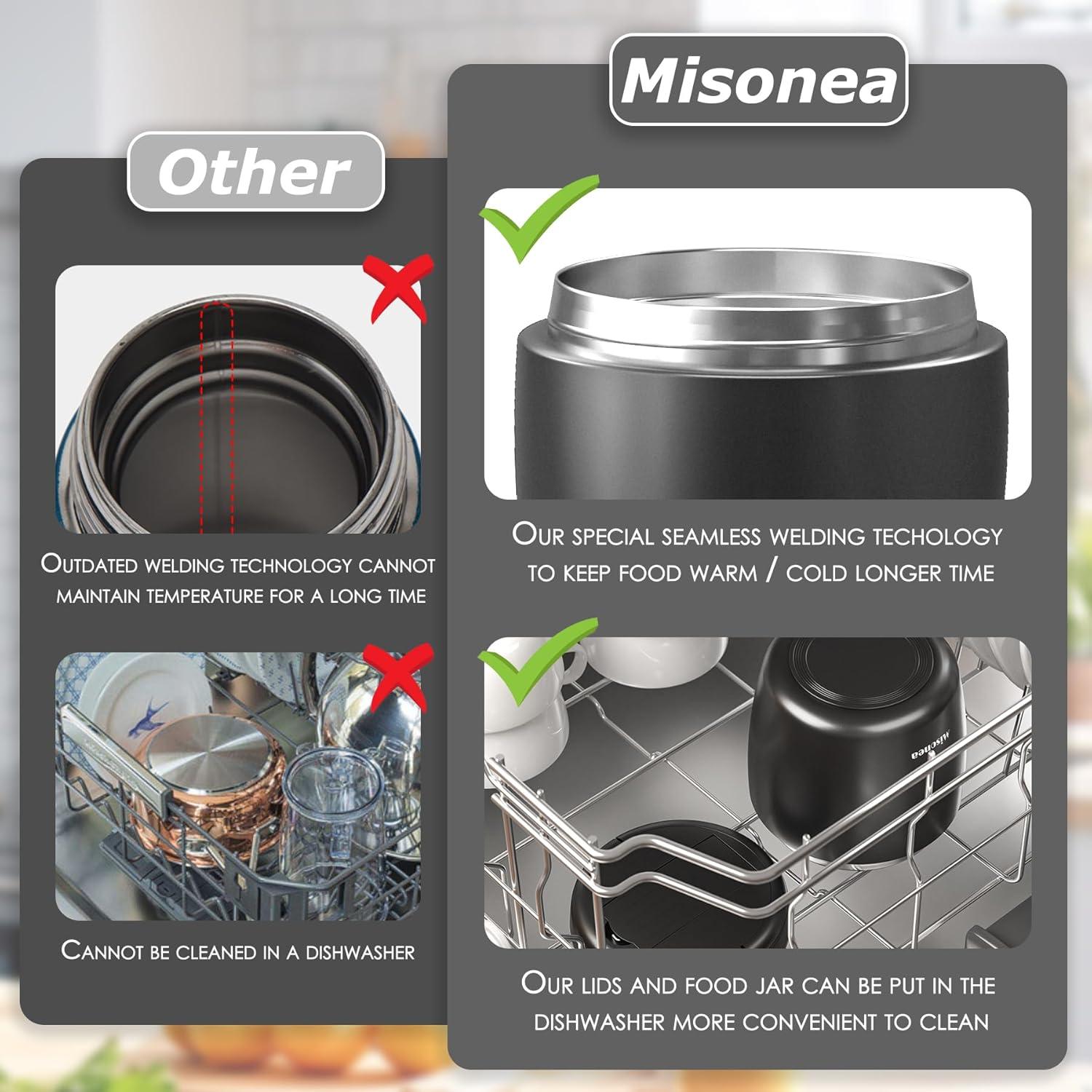 Termo de Comida Aislado Misonea 0.91L Negro con Cuchara