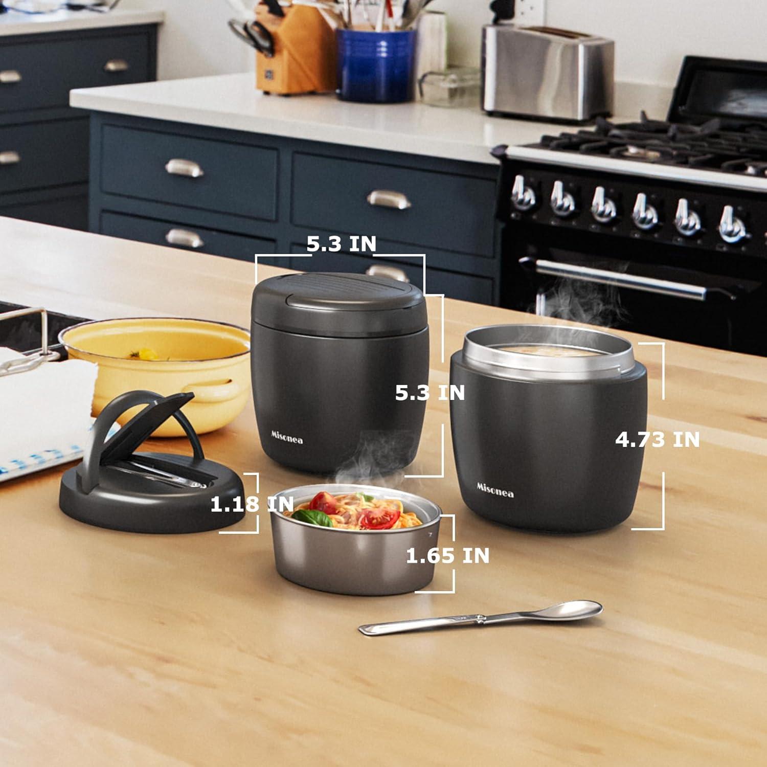 Termo de Comida Aislado Misonea 0.91L Negro con Cuchara