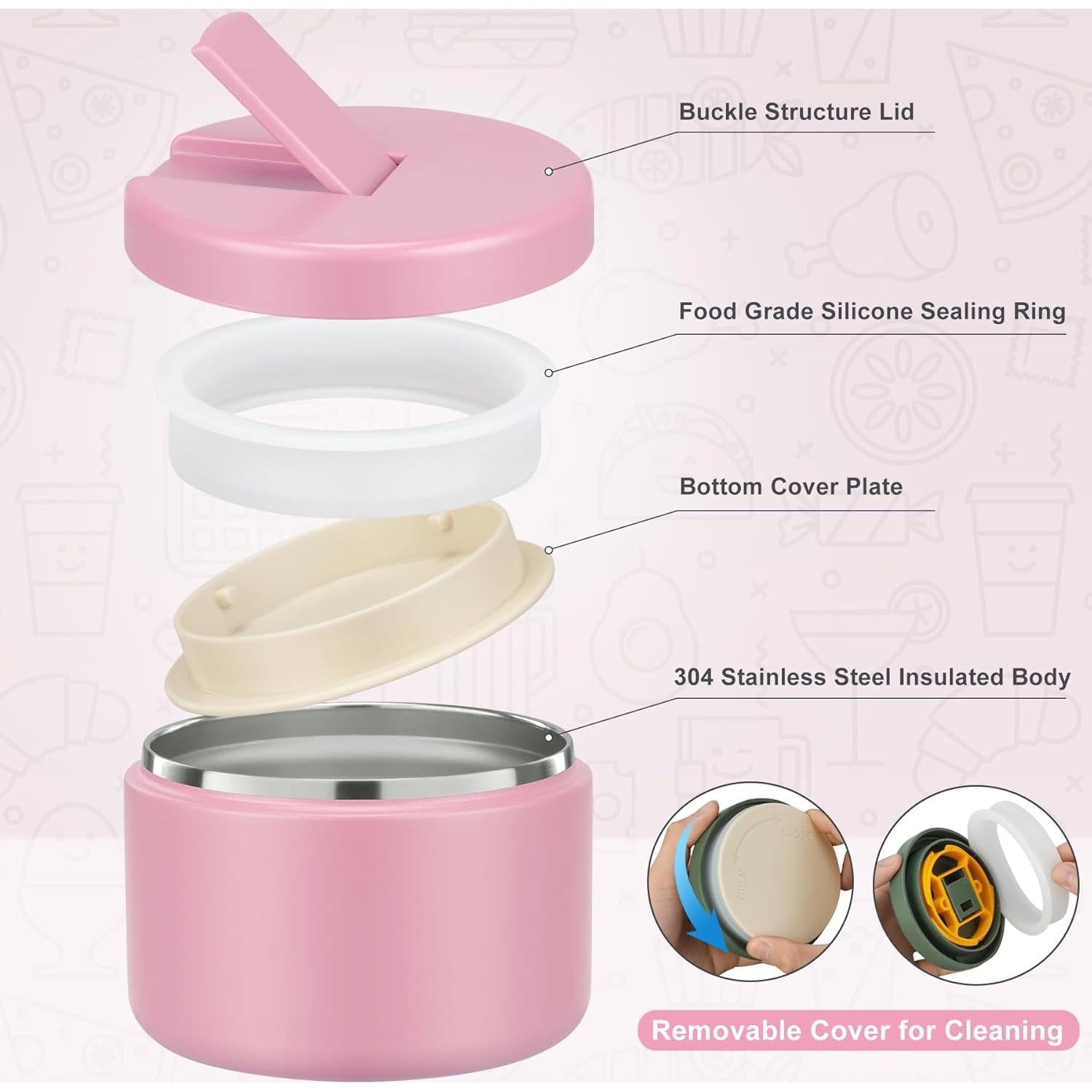 Termo de Comida LOHASOK 12 oz Rosa Claro Aislado Hermético