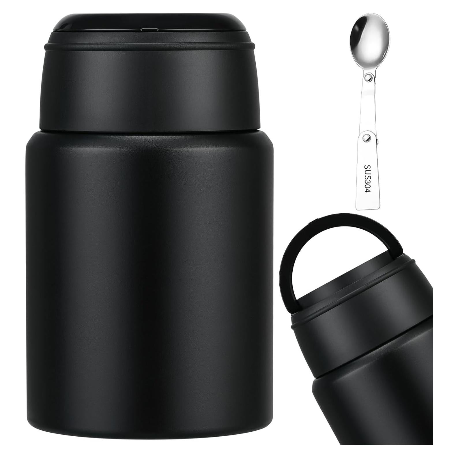 Termo de comida aislado Aimsnk 500ml con cuchara plegable negro