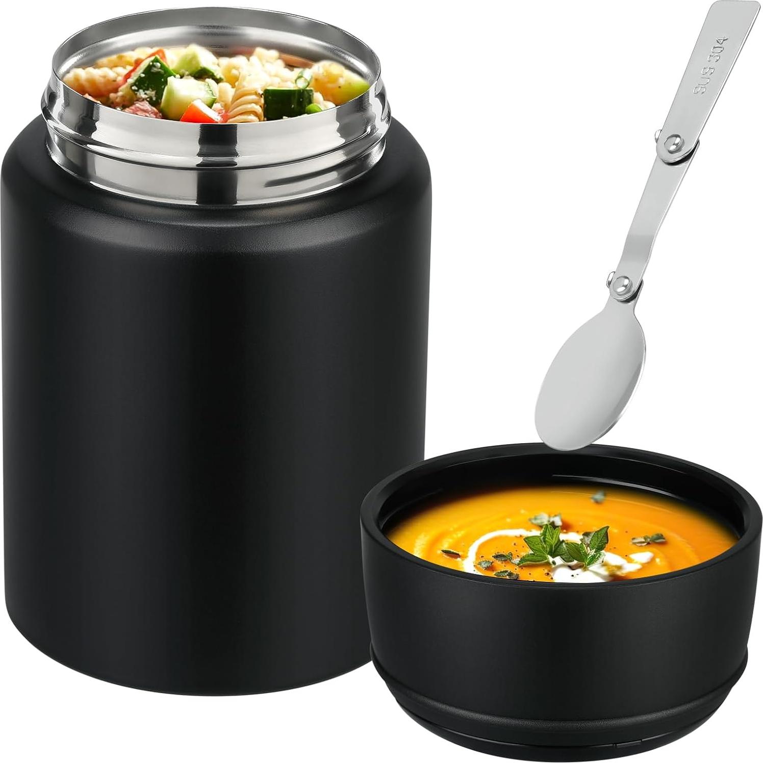 Termo de comida aislado Aimsnk 500ml con cuchara plegable negro