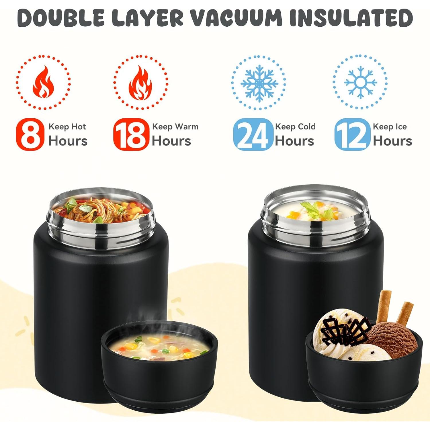 Termo de comida aislado Aimsnk 500ml con cuchara plegable negro