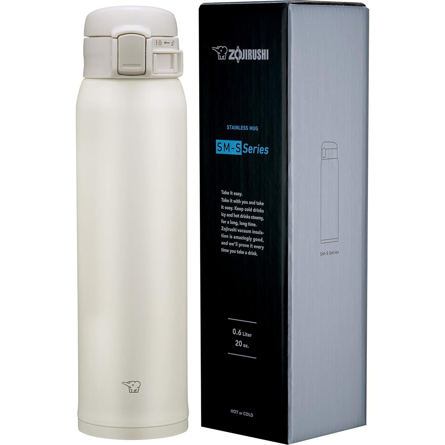 Taza de Acero Inoxidable Zojirushi 600ml Blanca con Tapa Rápida