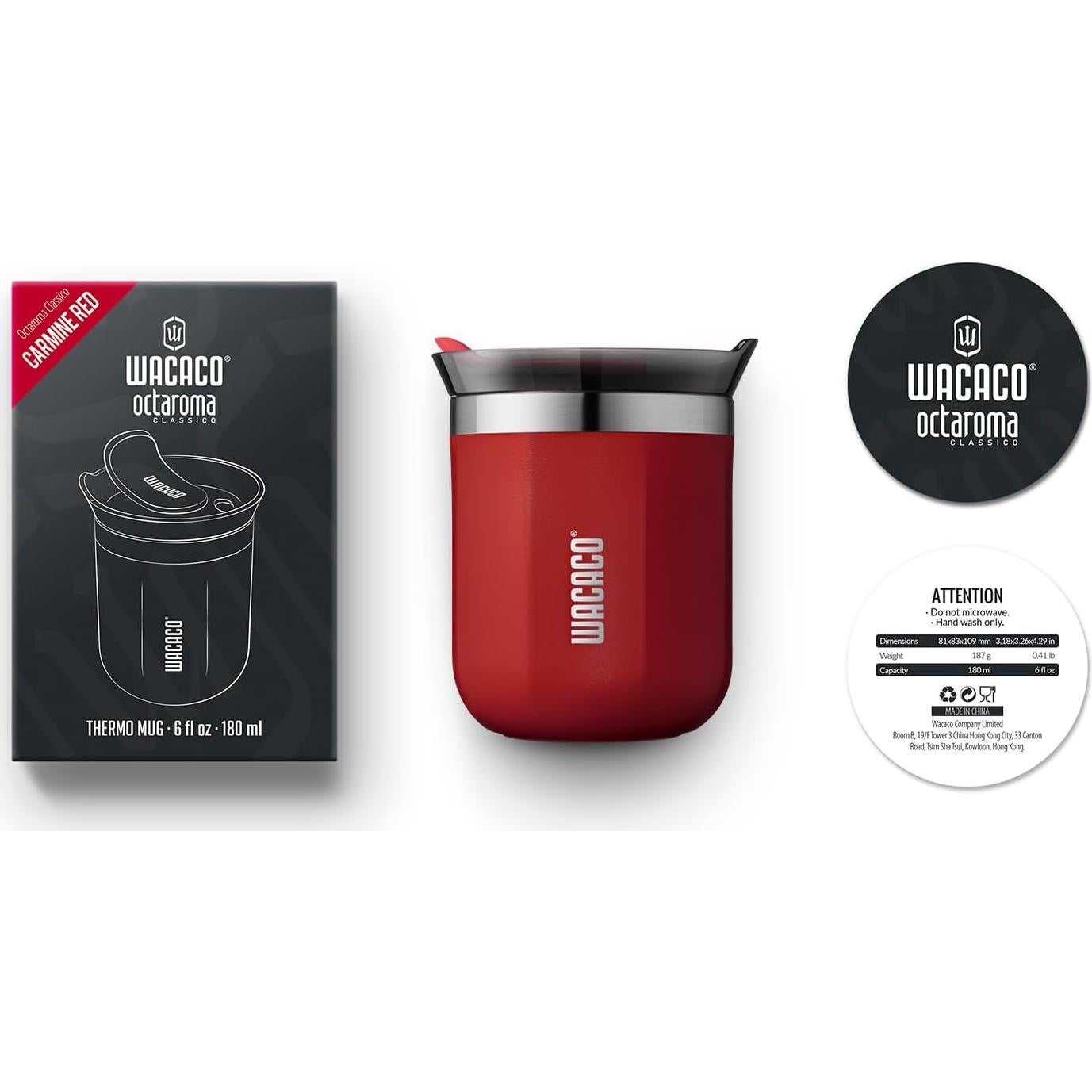 Vaso Térmico Aislado al Vacío WACACO Octaroma 180ml Rojo