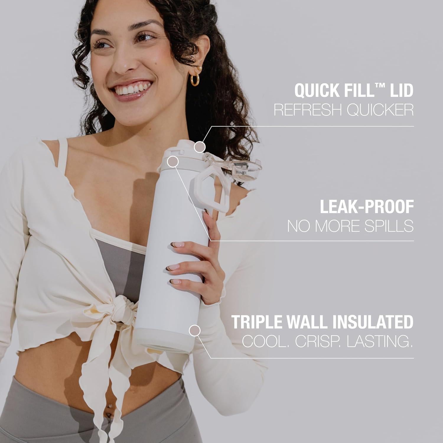 Botella de Agua ZULU Powerfill Pro 32oz Acero Inoxidable Blanca