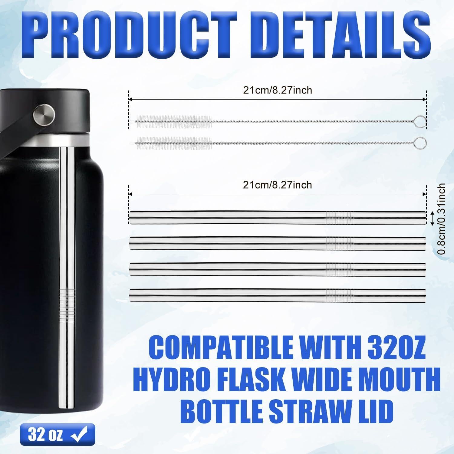4 Pajitas de Metal Reemplazo para Botella Hydro Flask 32oz
