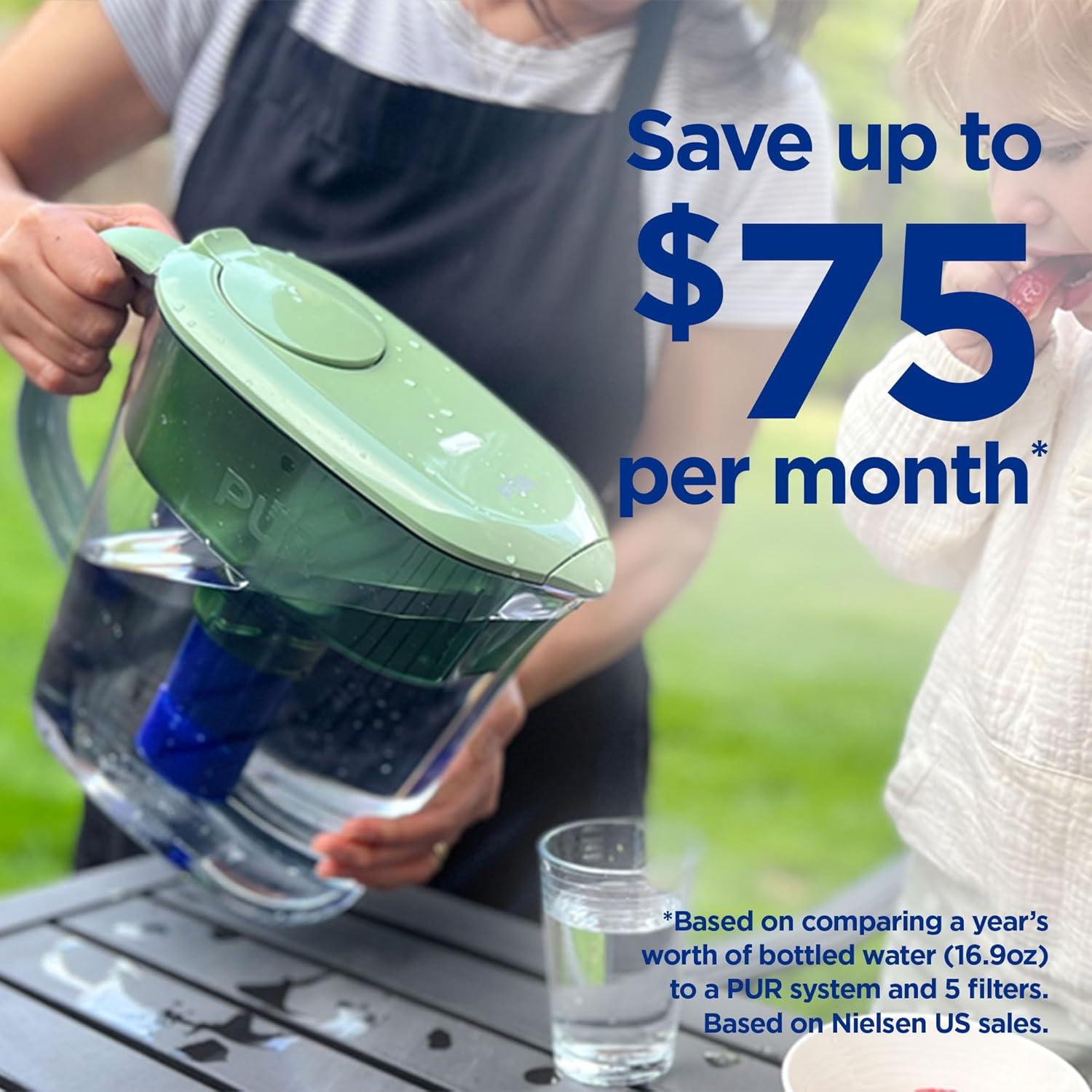 Jarra de Agua PUR Plus 11 Tazas Filtro Reductor de Plomo Salvia