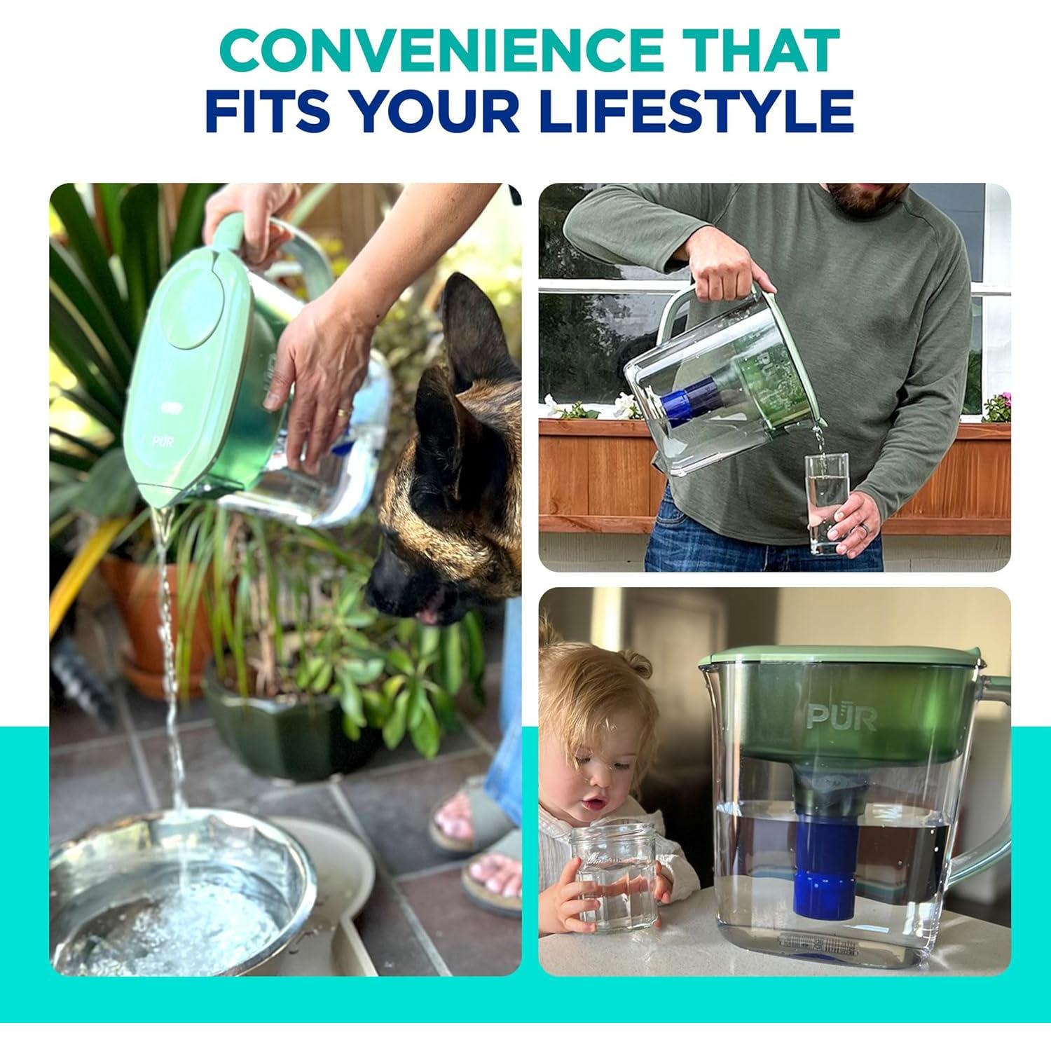 Jarra de Agua PUR Plus 11 Tazas Filtro Reductor de Plomo Salvia
