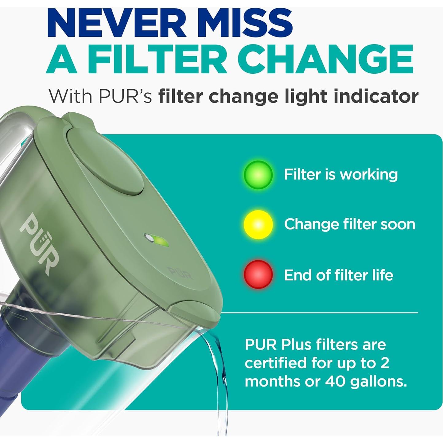 Jarra de Agua PUR Plus 11 Tazas Filtro Reductor de Plomo Salvia