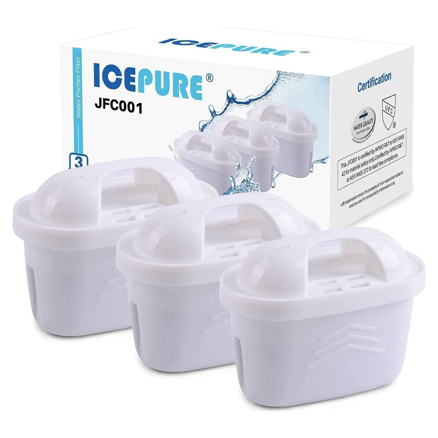 Filtro de Agua de Jarra ICEPURE JFC001 3 Pack Compatible Brita