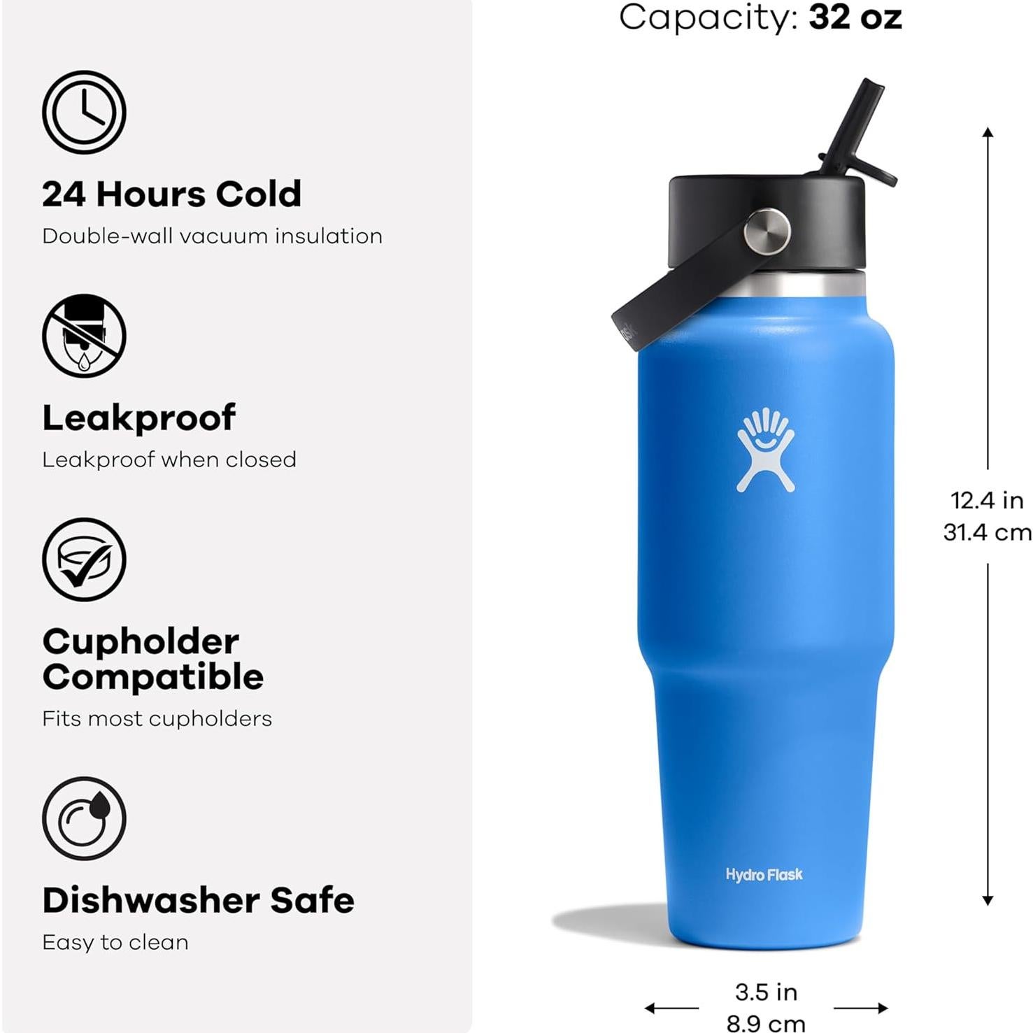 Botella de Agua Aislada Hydro Flask 32 Oz con Popote Flexible