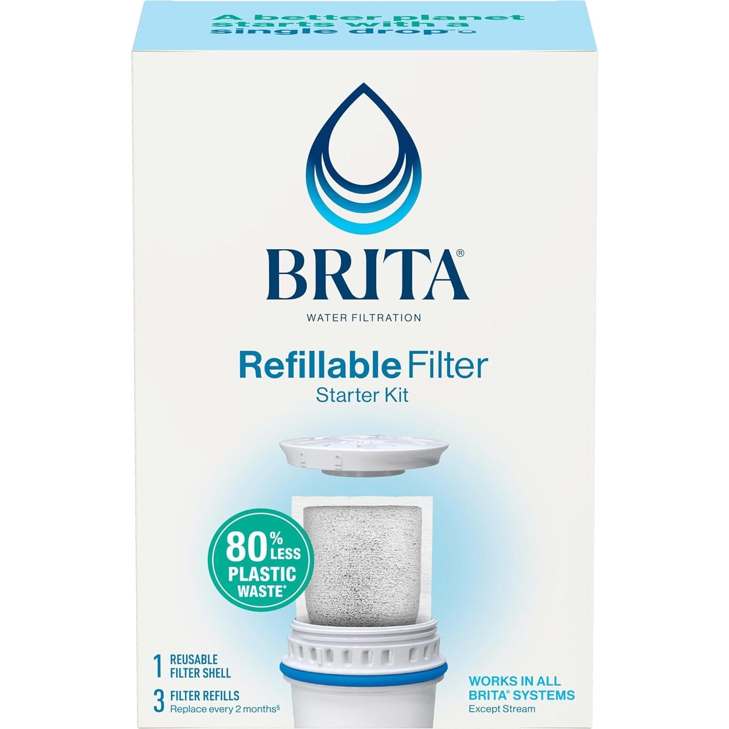Kit de Filtración de Agua Reutilizable Brita con 1 Carcasa y 3 Recargas