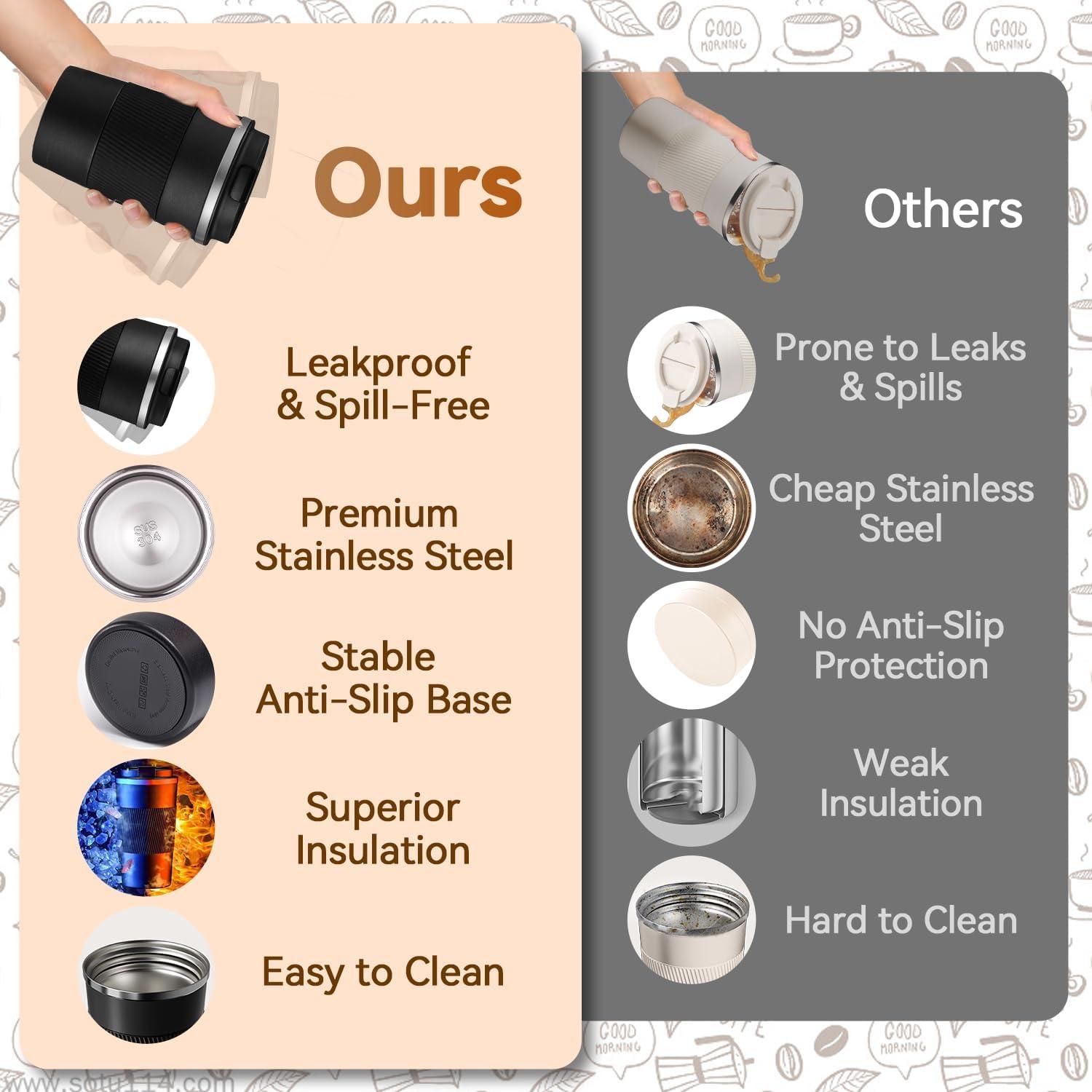 Taza de viaje Baodaadan 350ml acero inoxidable negra