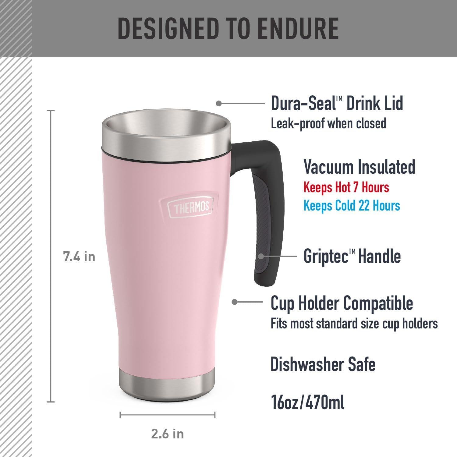 Taza Aislada THERMOS Serie ICON Acero Inoxidable 0.47 L Rosa
