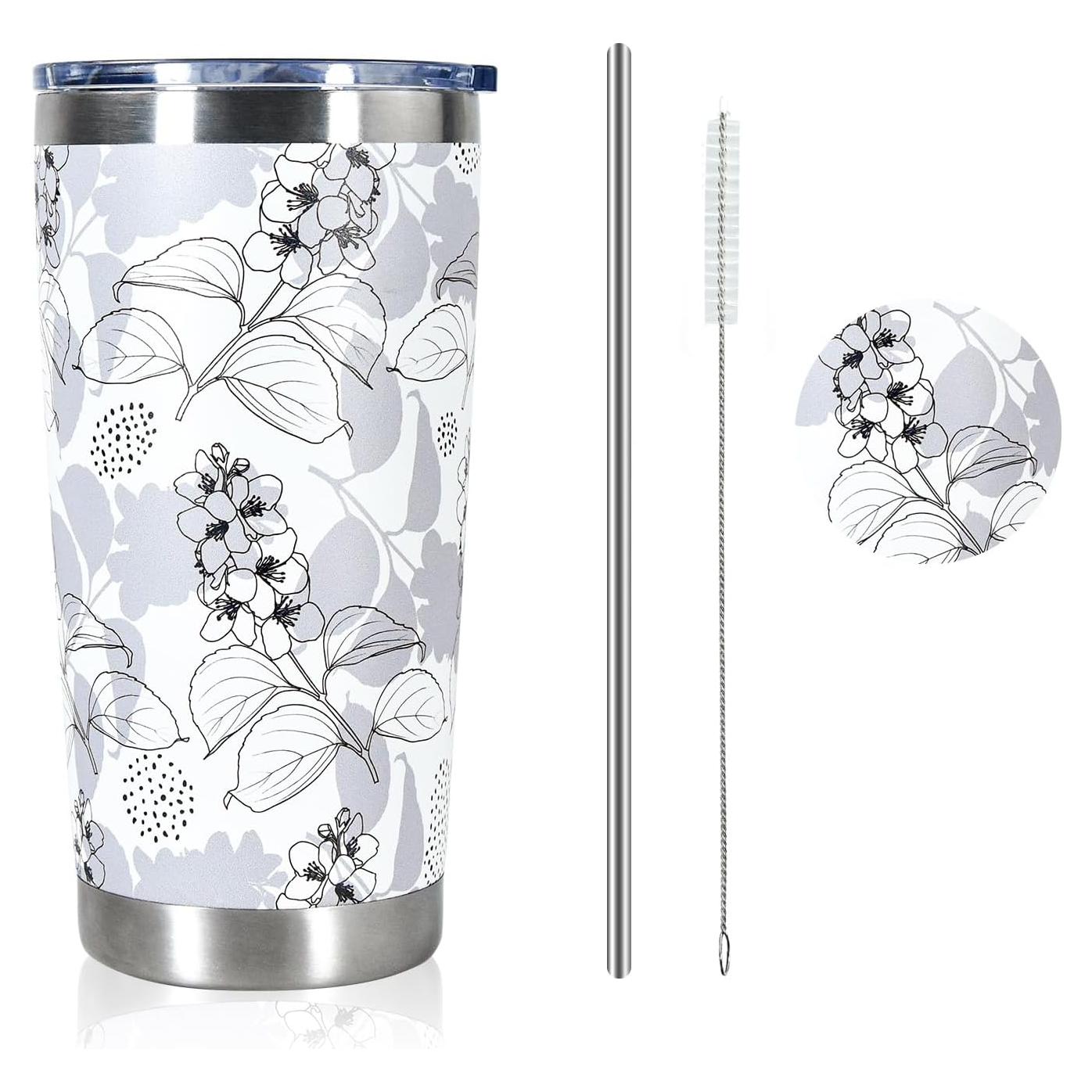 Taza de Acero Inoxidable Aislada 20oz CHLJAR Floral Gris