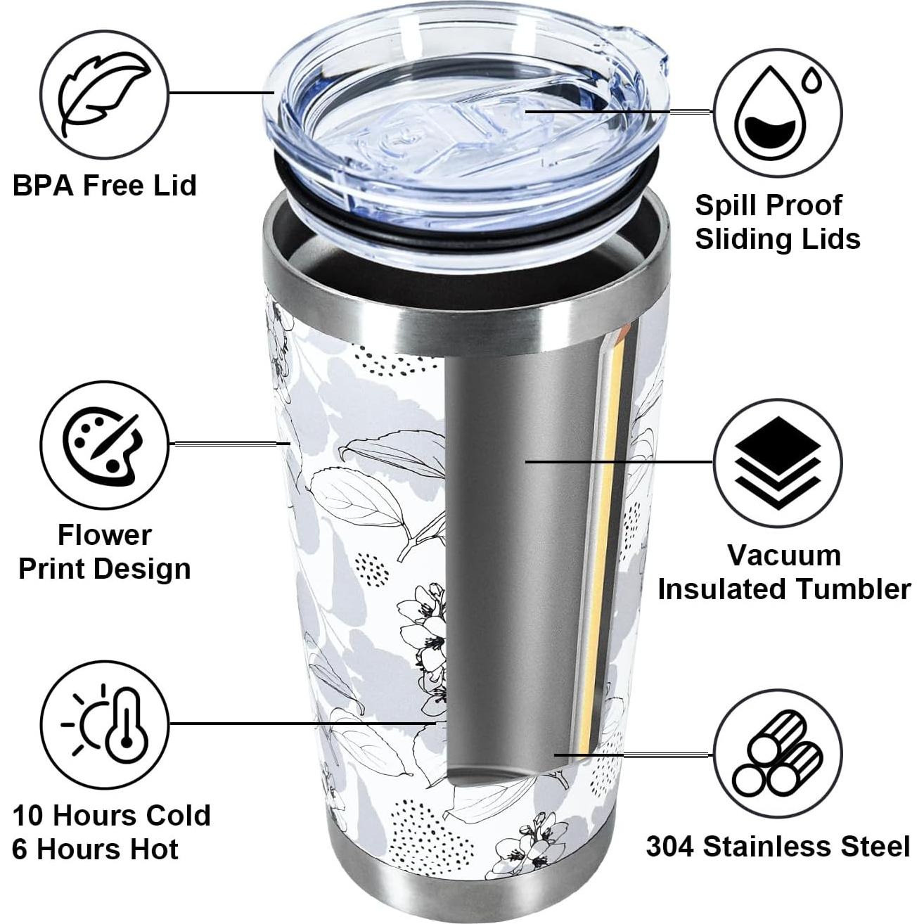 Taza de Acero Inoxidable Aislada 20oz CHLJAR Floral Gris