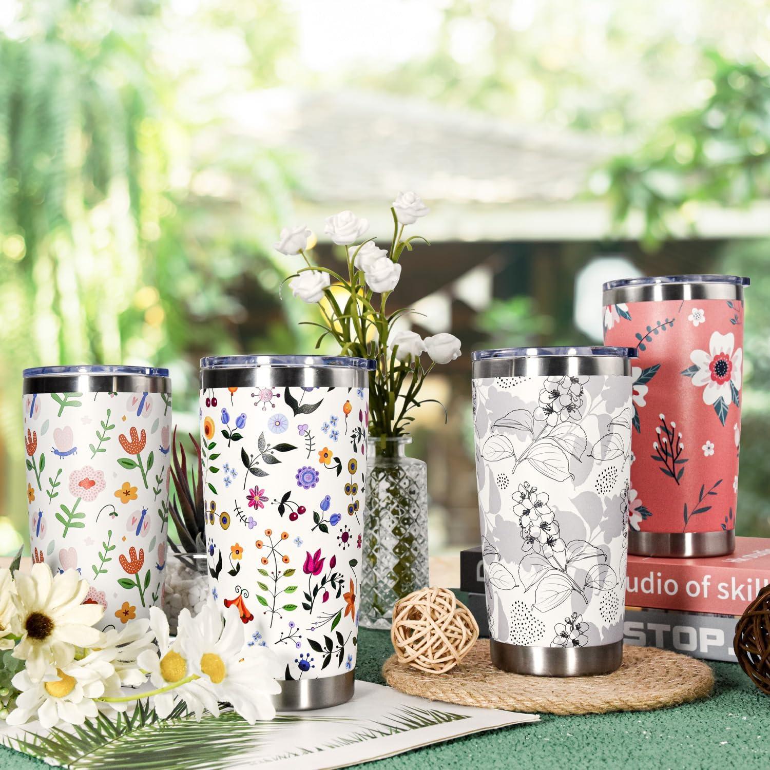 Taza de Acero Inoxidable Aislada 20oz CHLJAR Floral Gris