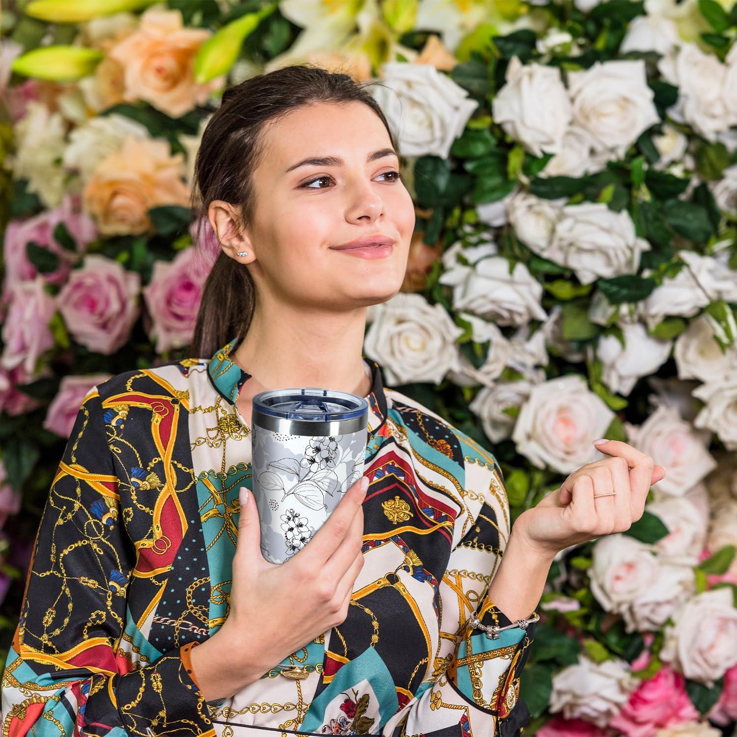 Taza de Acero Inoxidable Aislada 20oz CHLJAR Floral Gris