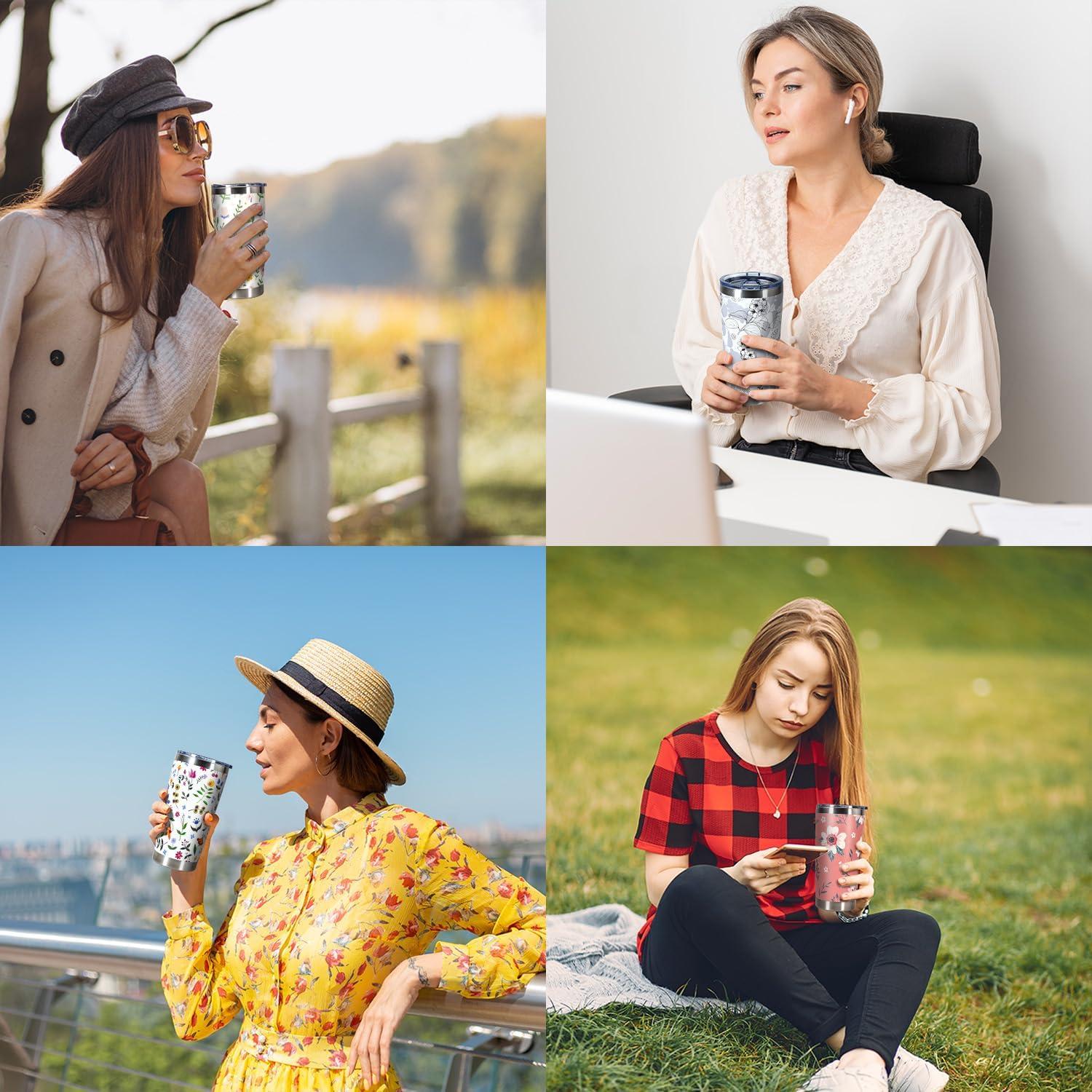 Taza de Acero Inoxidable Aislada 20oz CHLJAR Floral Gris