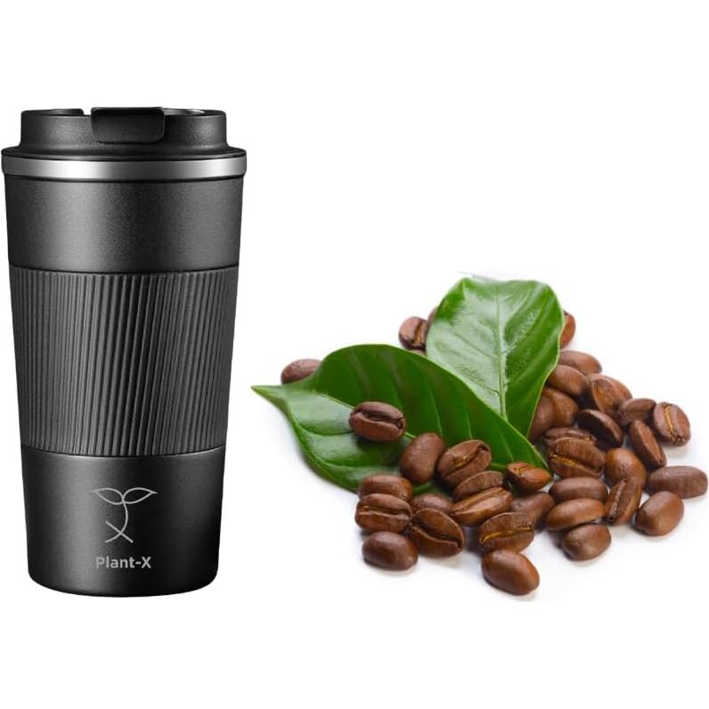 Taza de Viaje Aislada Plant-X 510 mL Doble Pared Negra