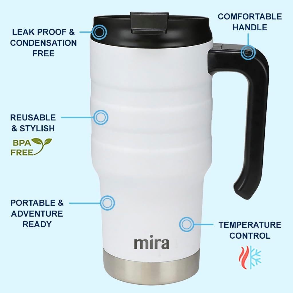 Taza de Viaje Aislada MIRA 20 oz Acero Inoxidable Blanco