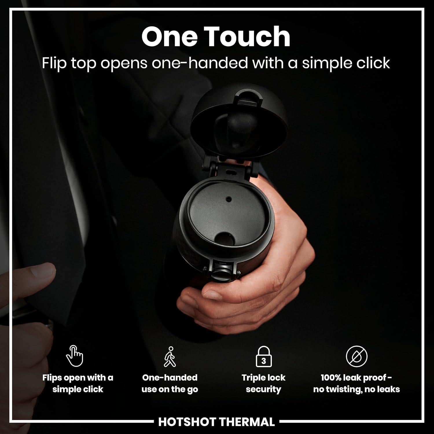 Taza de Viaje Ion8 HotShot 360 ml Acero Inoxidable Negra