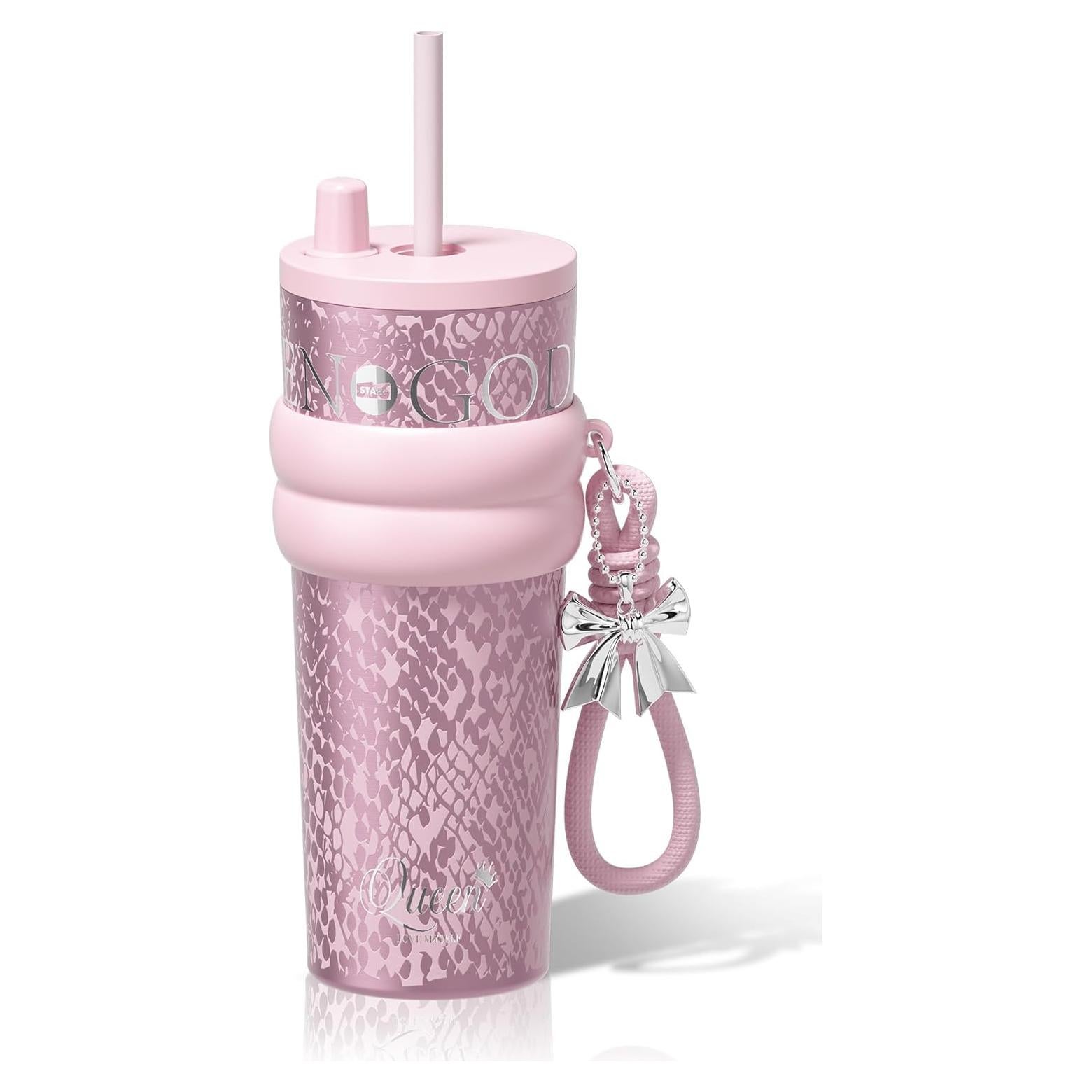 Vaso Aislado 710 ml SDGA+ Rosa con Tapa y Pajilla Antifugas