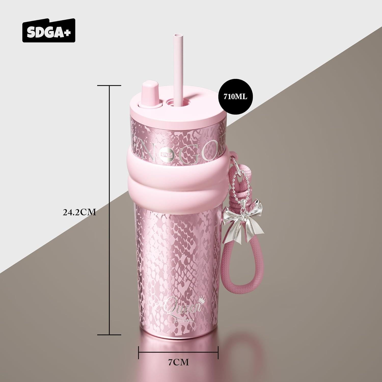 Vaso Aislado 710 ml SDGA+ Rosa con Tapa y Pajilla Antifugas