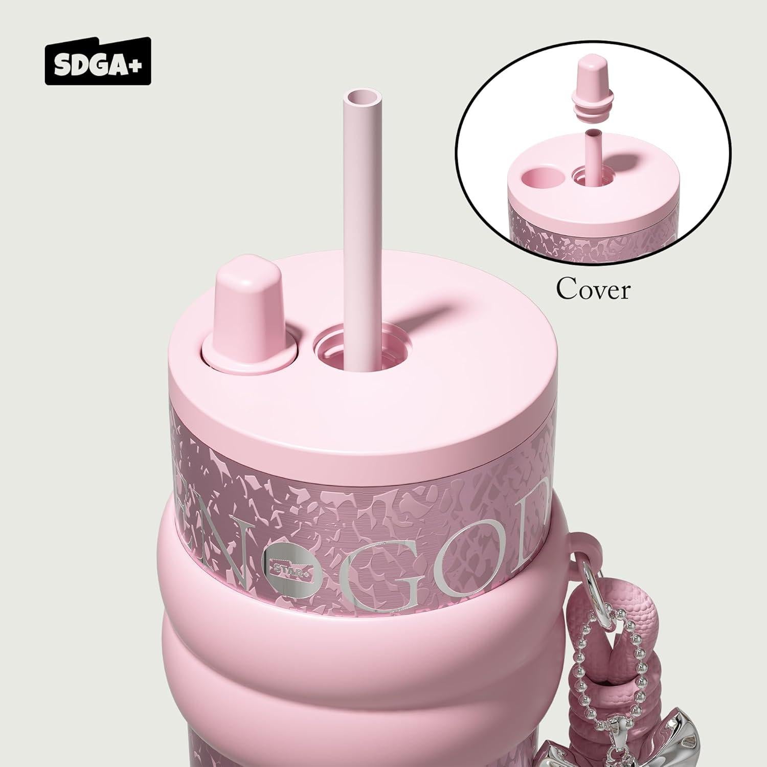 Vaso Aislado 710 ml SDGA+ Rosa con Tapa y Pajilla Antifugas