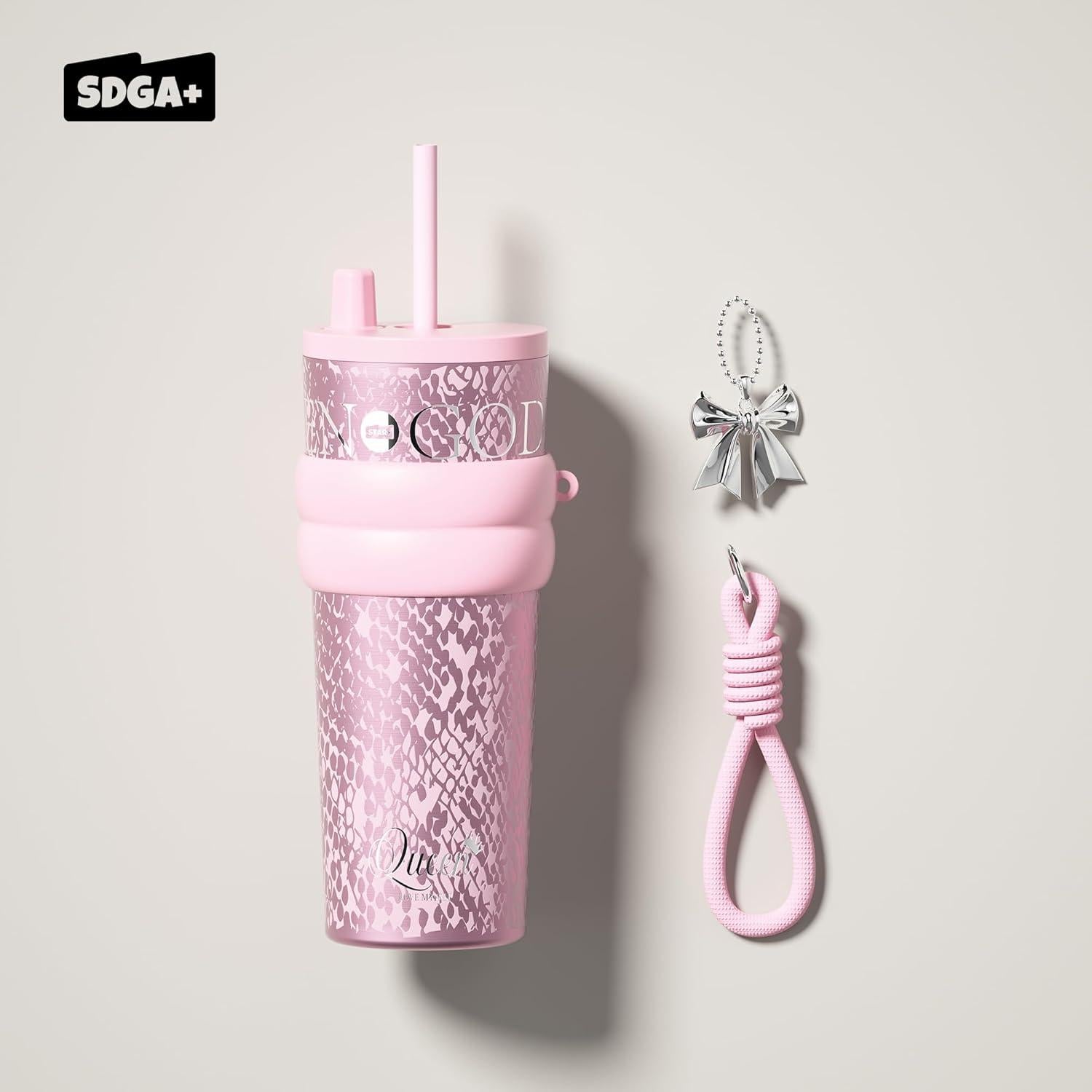 Vaso Aislado 710 ml SDGA+ Rosa con Tapa y Pajilla Antifugas