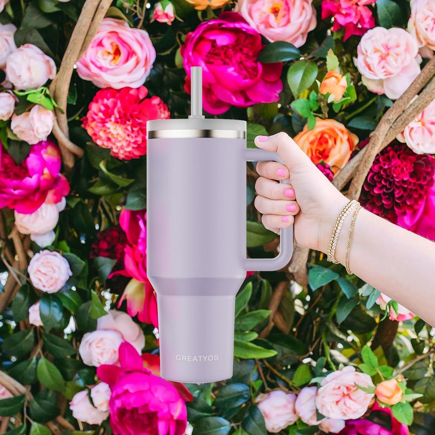Taza de viaje 40 oz Greatyos con popote plegable Orquídea
