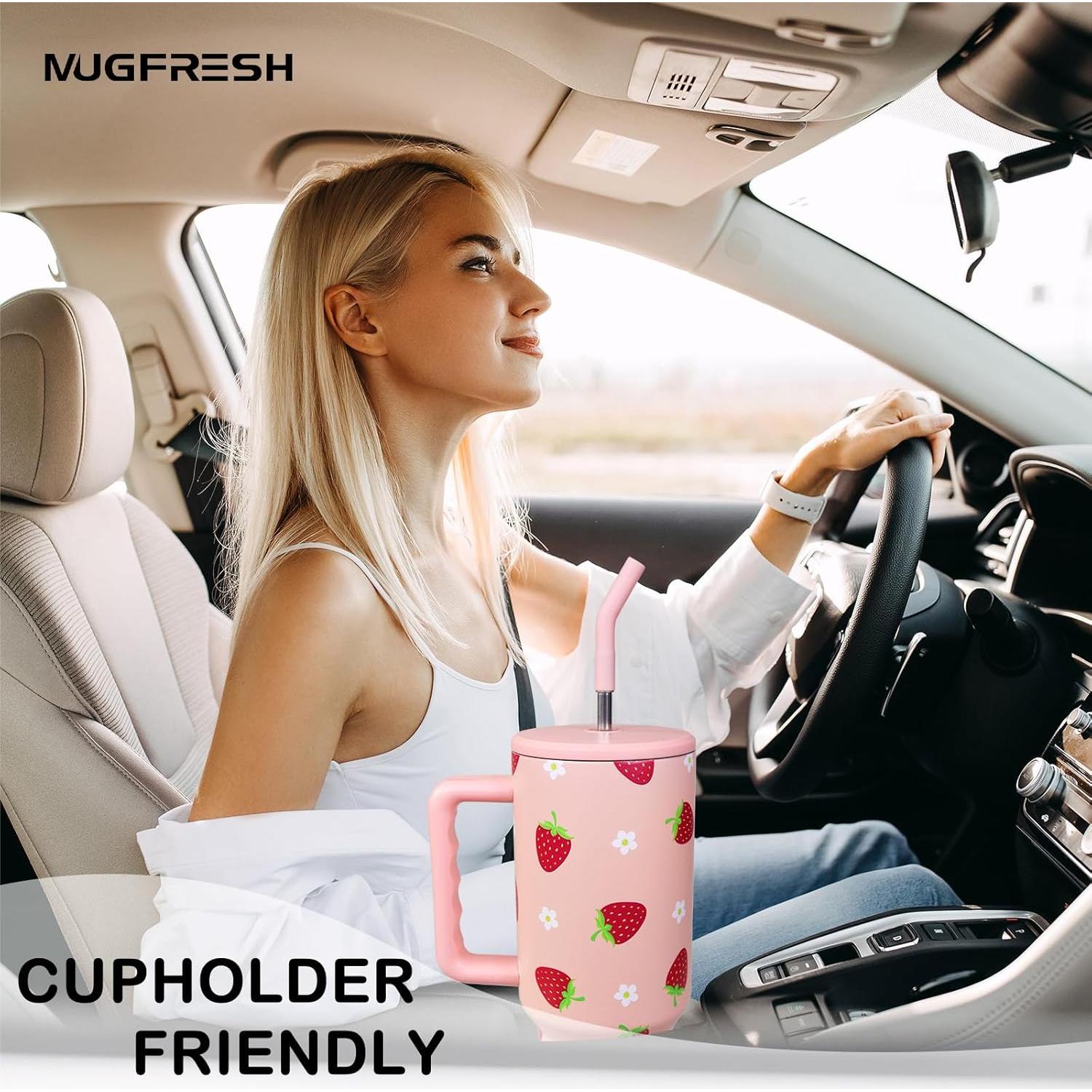 Taza de 1.2 L MugFresh fresa con popote y tapa aislante