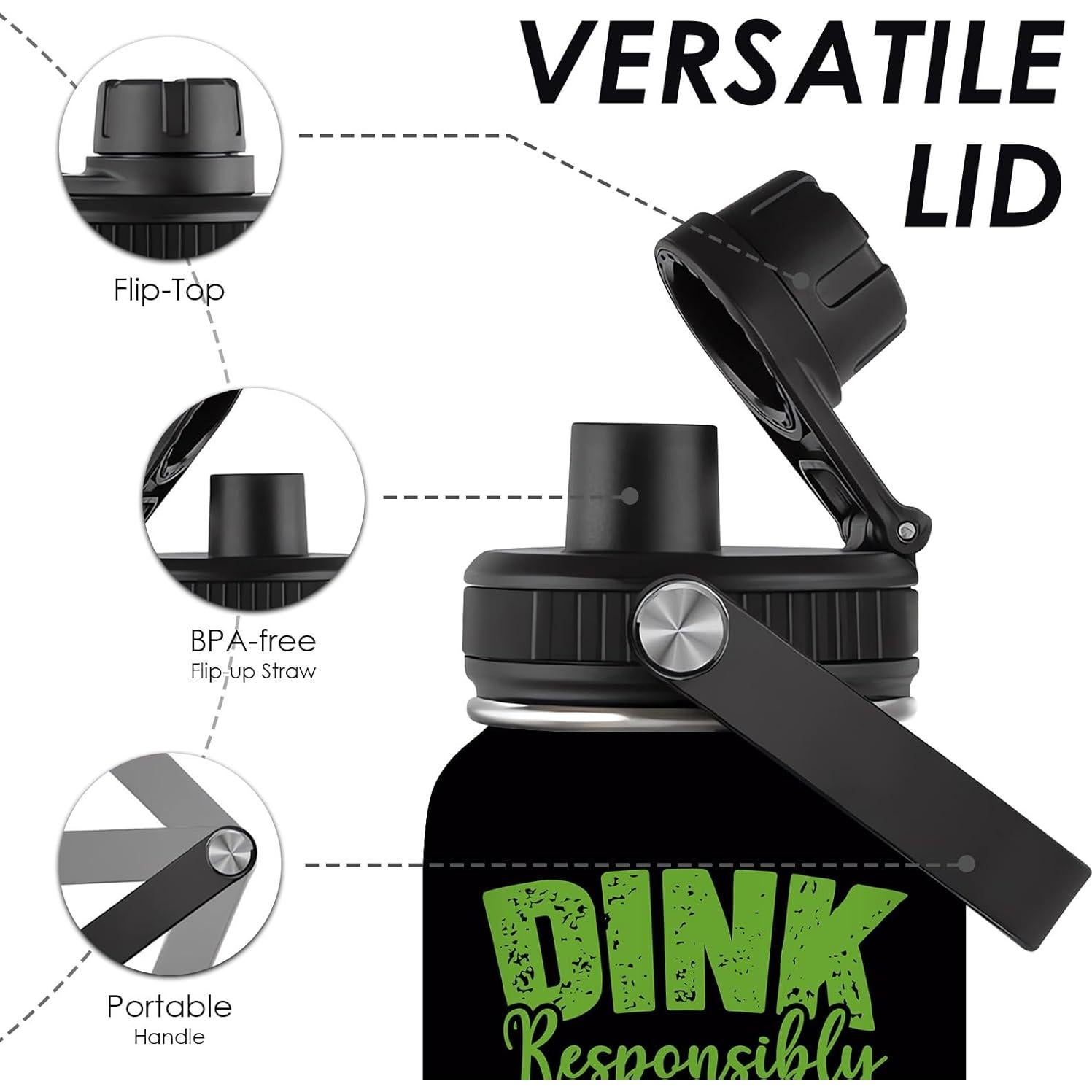 Botella de Agua Aislada WWHSAI 32oz - Acero Inoxidable Negro