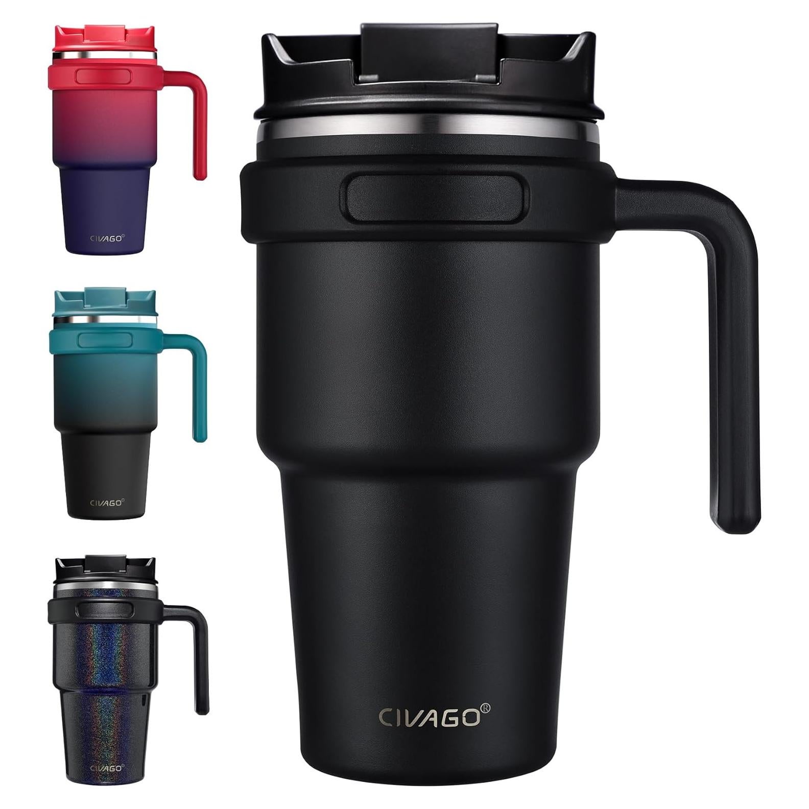 Taza de café aislada CIVAGO 20 oz con tapa y popote negra