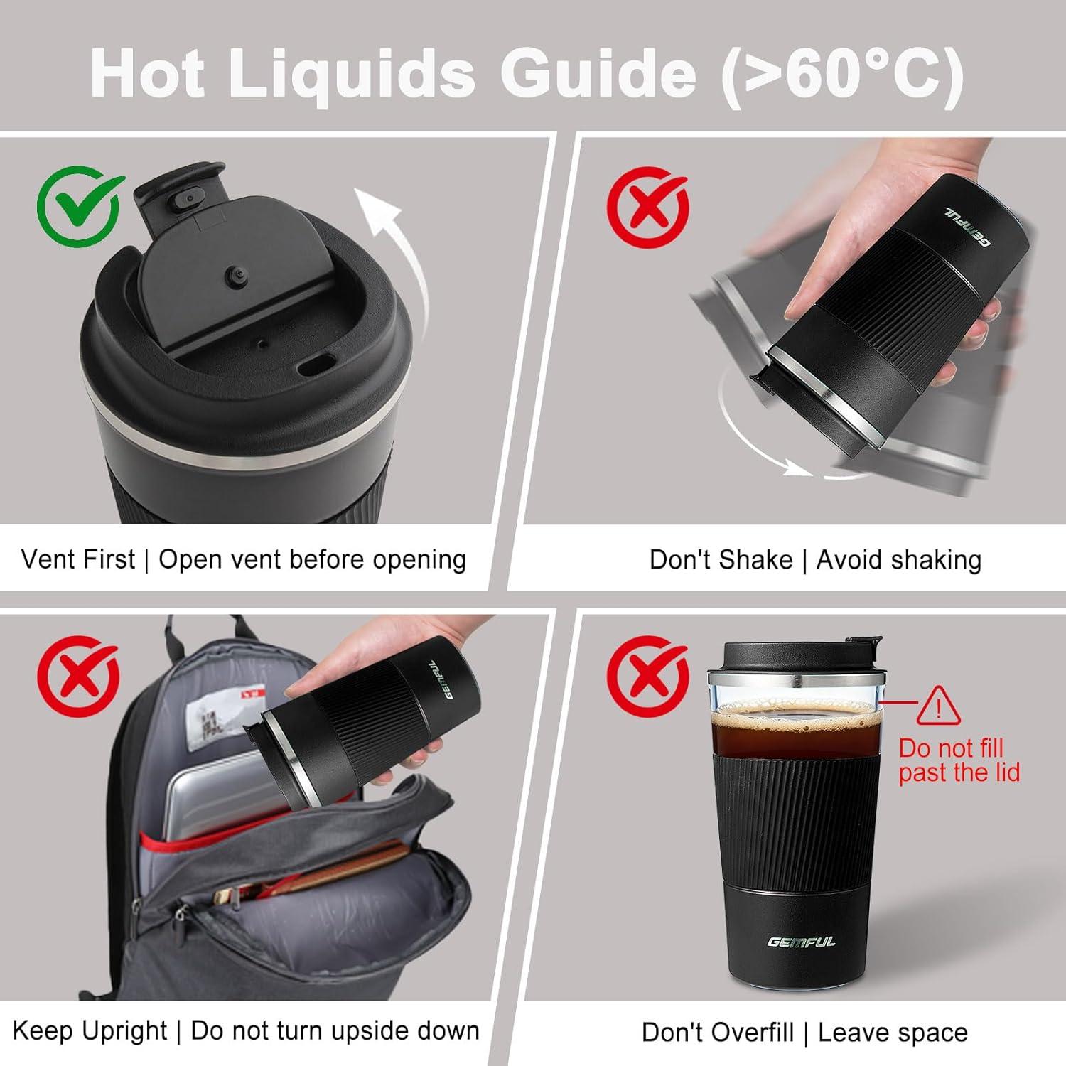 Taza de Café de Viaje GEMFUL 17oz Acero Inoxidable Aislada