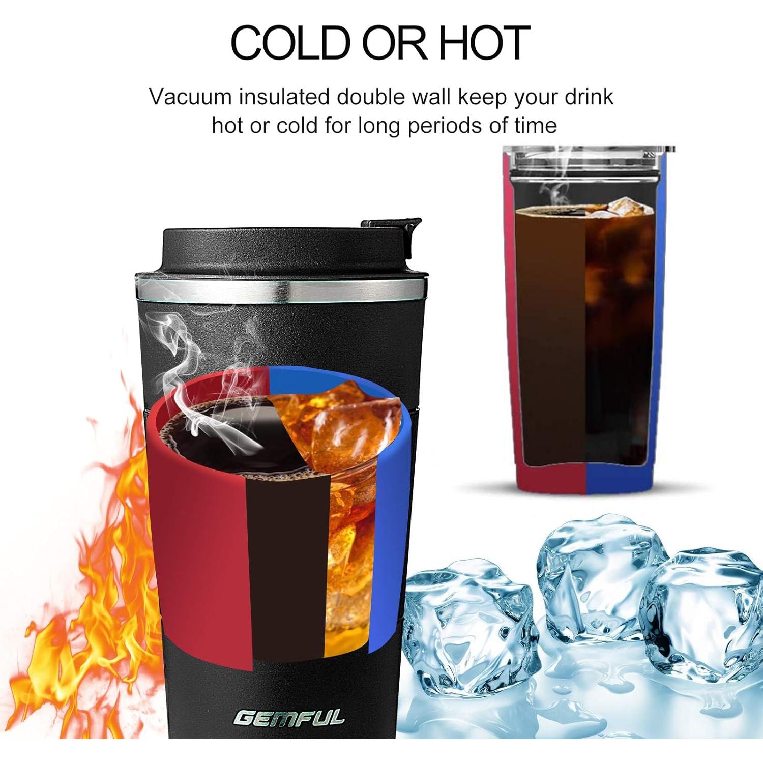 Taza de Café de Viaje GEMFUL 17oz Acero Inoxidable Aislada