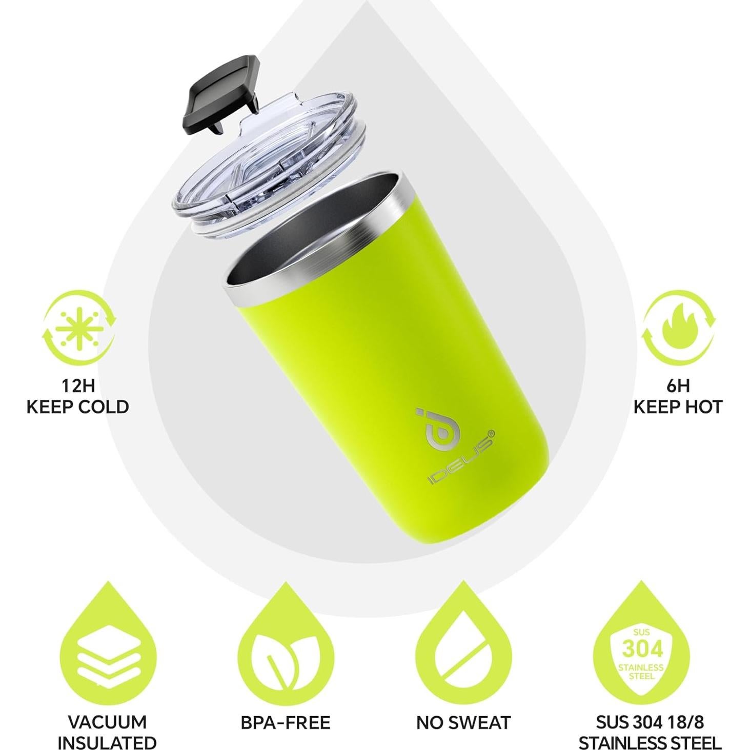 Taza de Café Aislada Ideus 20 oz Acero Inoxidable Verde Manzana