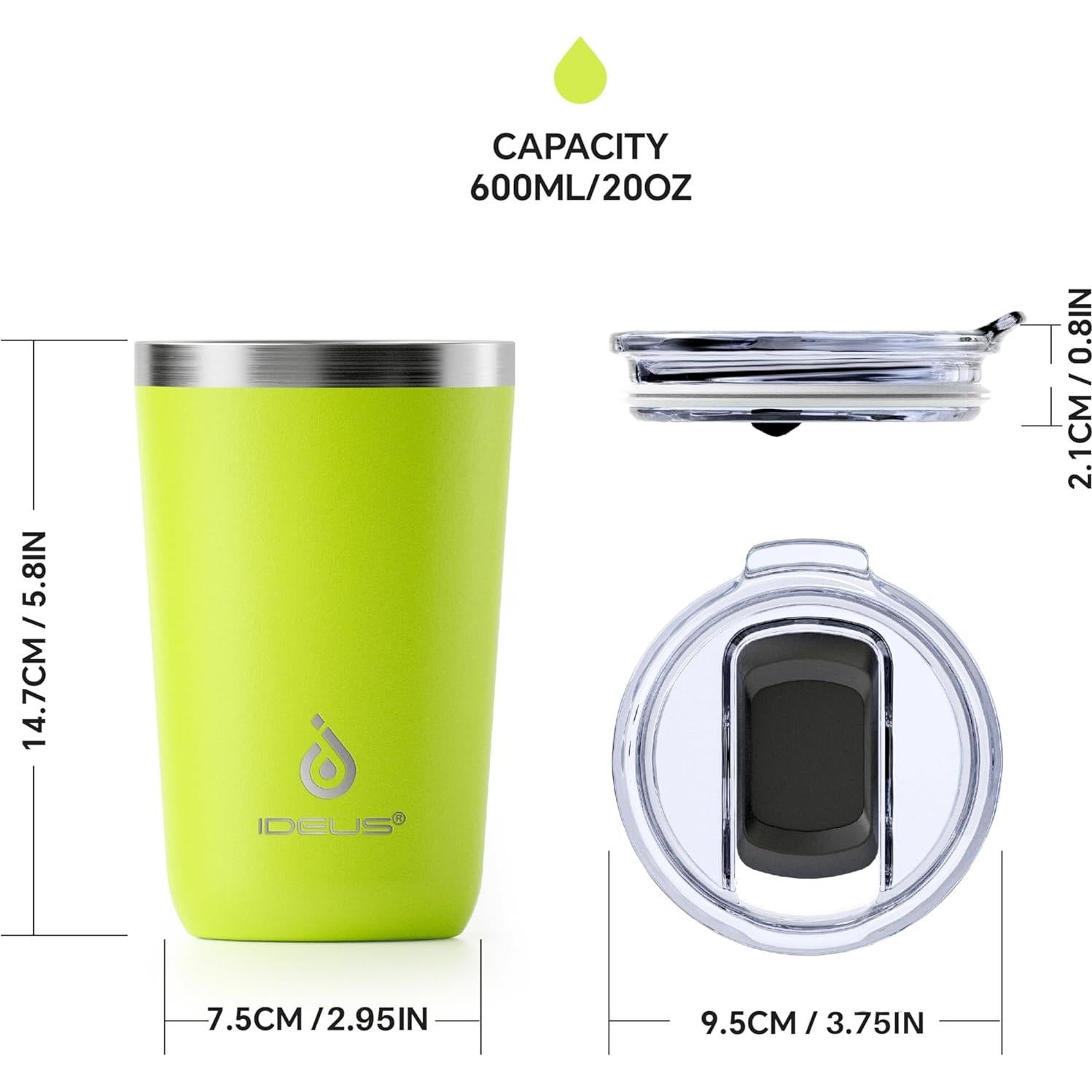 Taza de Café Aislada Ideus 20 oz Acero Inoxidable Verde Manzana