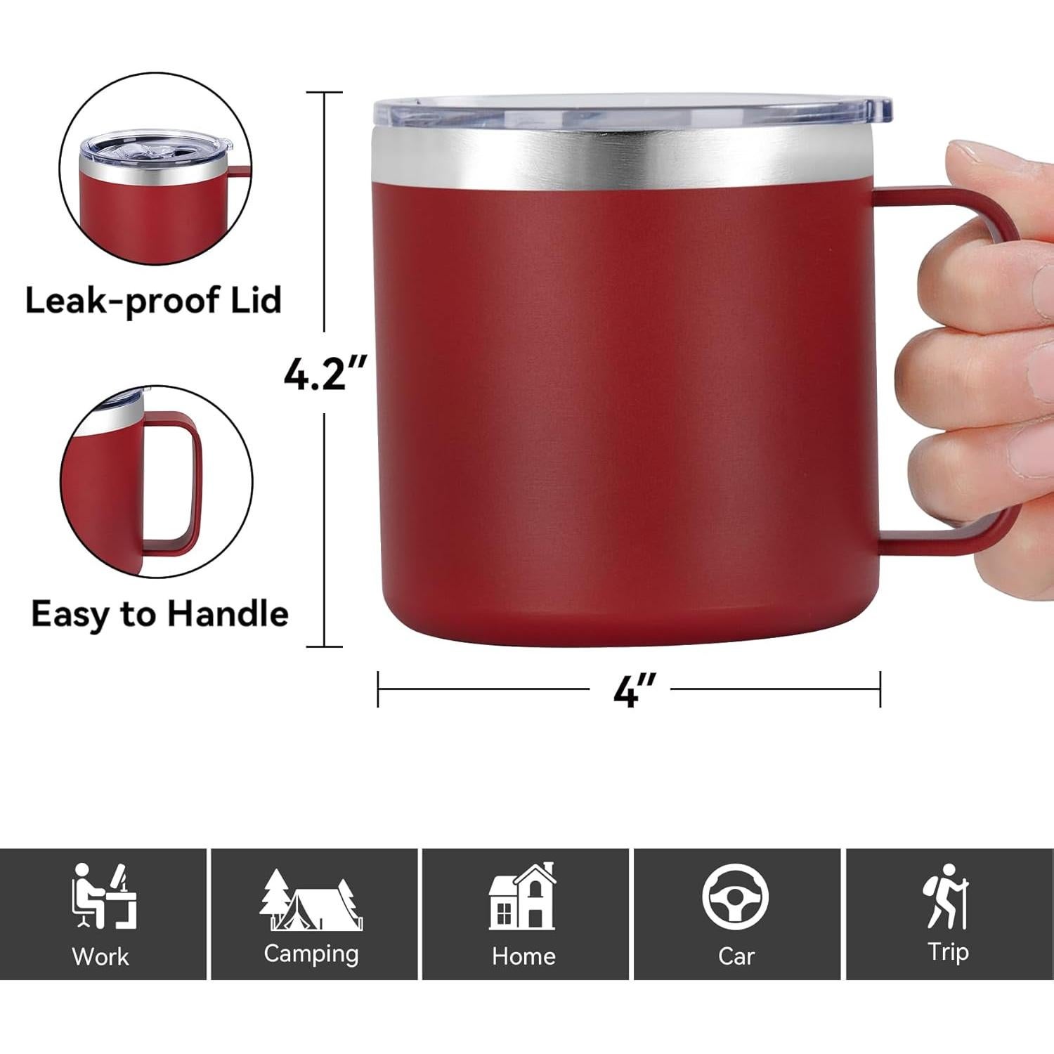 Taza de Café Aislada VEGOND 414 ml Acero Inoxidable Roja