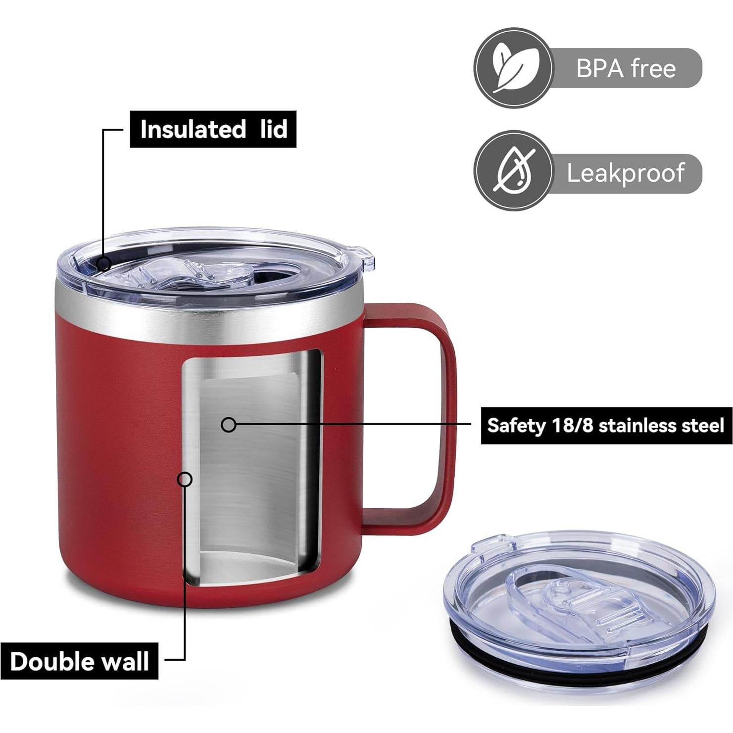 Taza de Café Aislada VEGOND 414 ml Acero Inoxidable Roja