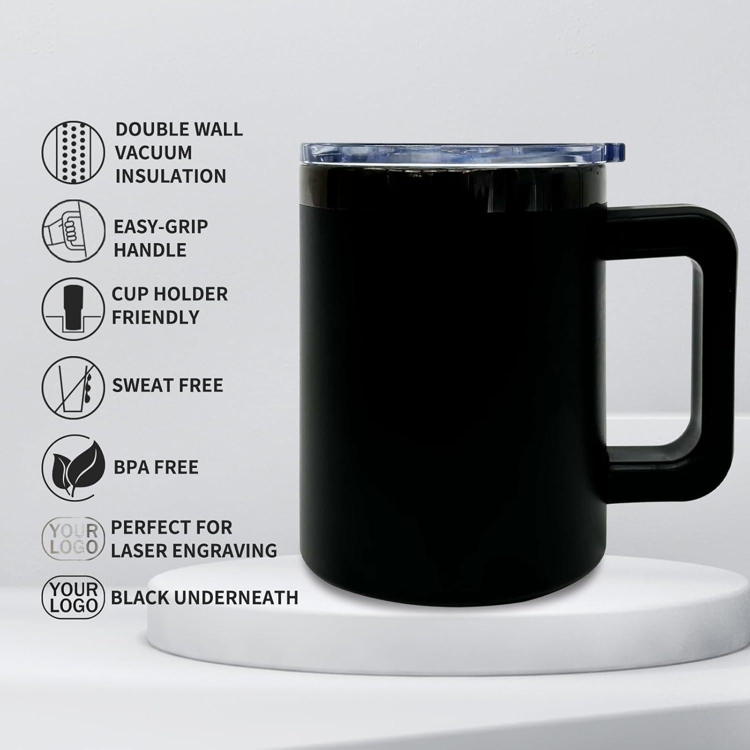 Taza de Café Aislada FunTrans 10 oz Acero Inoxidable Negro