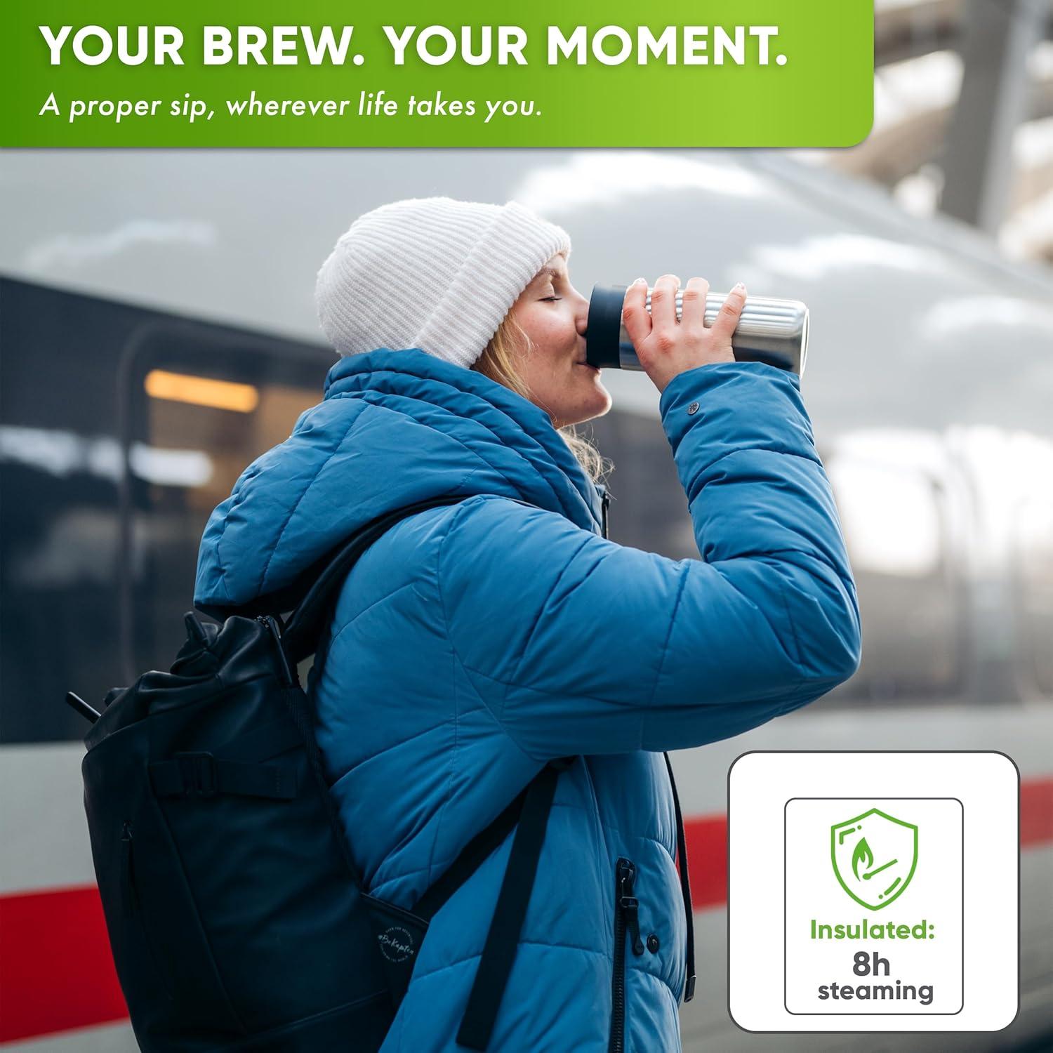 Taza de viaje aislada Blockhütte 354 ml, acero inoxidable, tapa a prueba de derrames