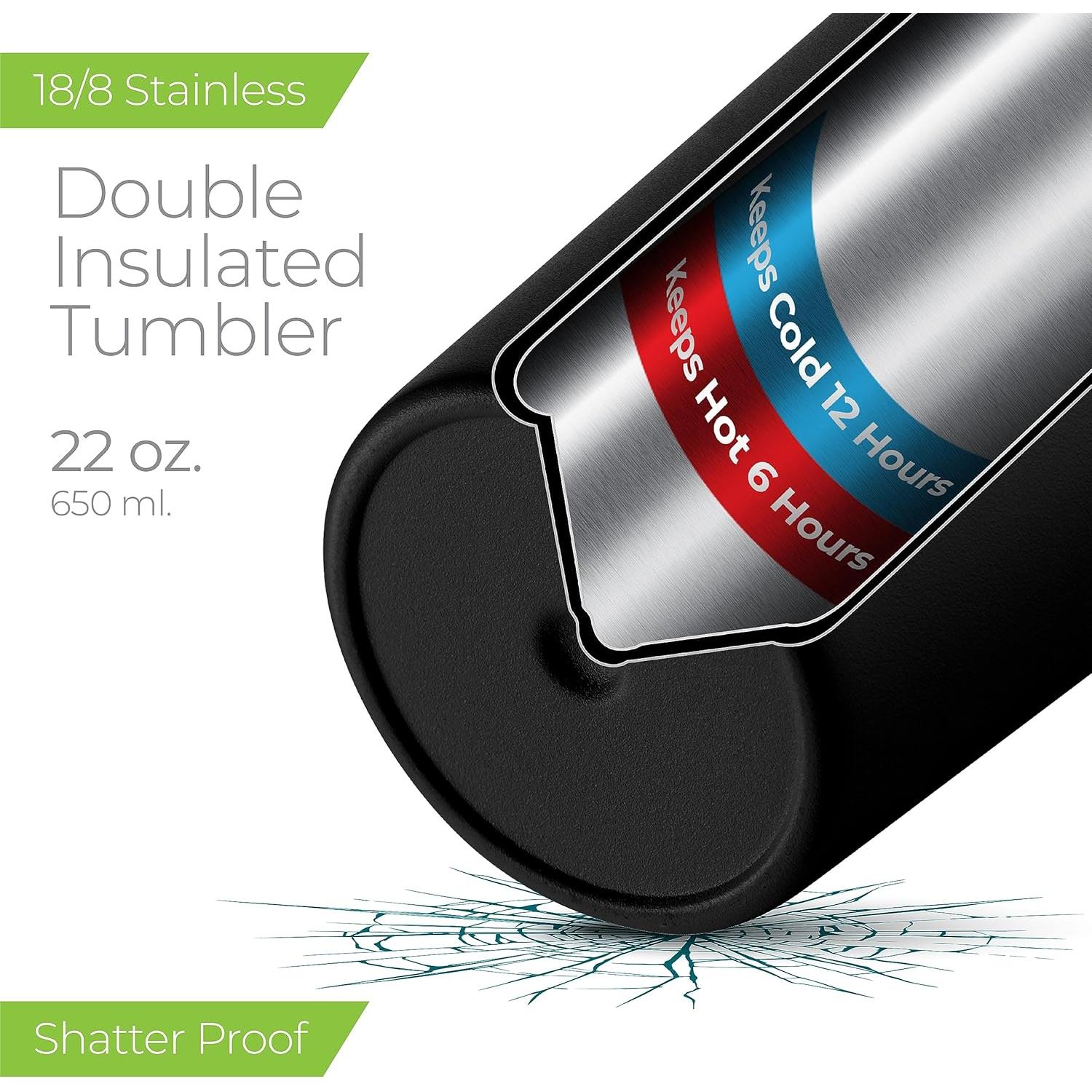 Vaso Aislado SIPX 22oz Negro - Acero Inoxidable Reutilizable