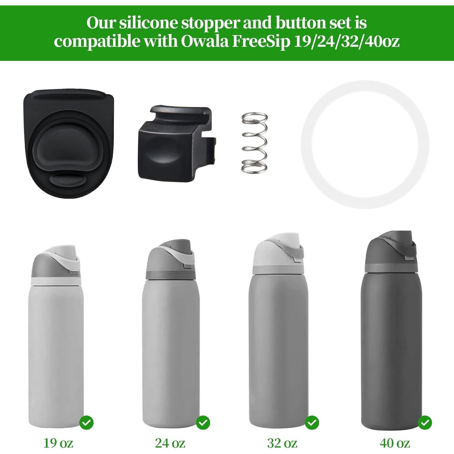 Replacement Button & Stopper Compatible with Owala FreeSip 24oz 32oz, BPA-Free Water Bottle Seal Ring Lid Mouth Push Switch Top Cap Seal Stopper Replacement Parts for Owala 19/24/32/40oz Accessories