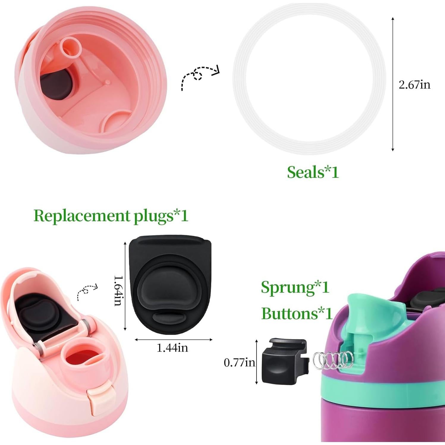 Replacement Button & Stopper Compatible with Owala FreeSip 24oz 32oz, BPA-Free Water Bottle Seal Ring Lid Mouth Push Switch Top Cap Seal Stopper Replacement Parts for Owala 19/24/32/40oz Accessories