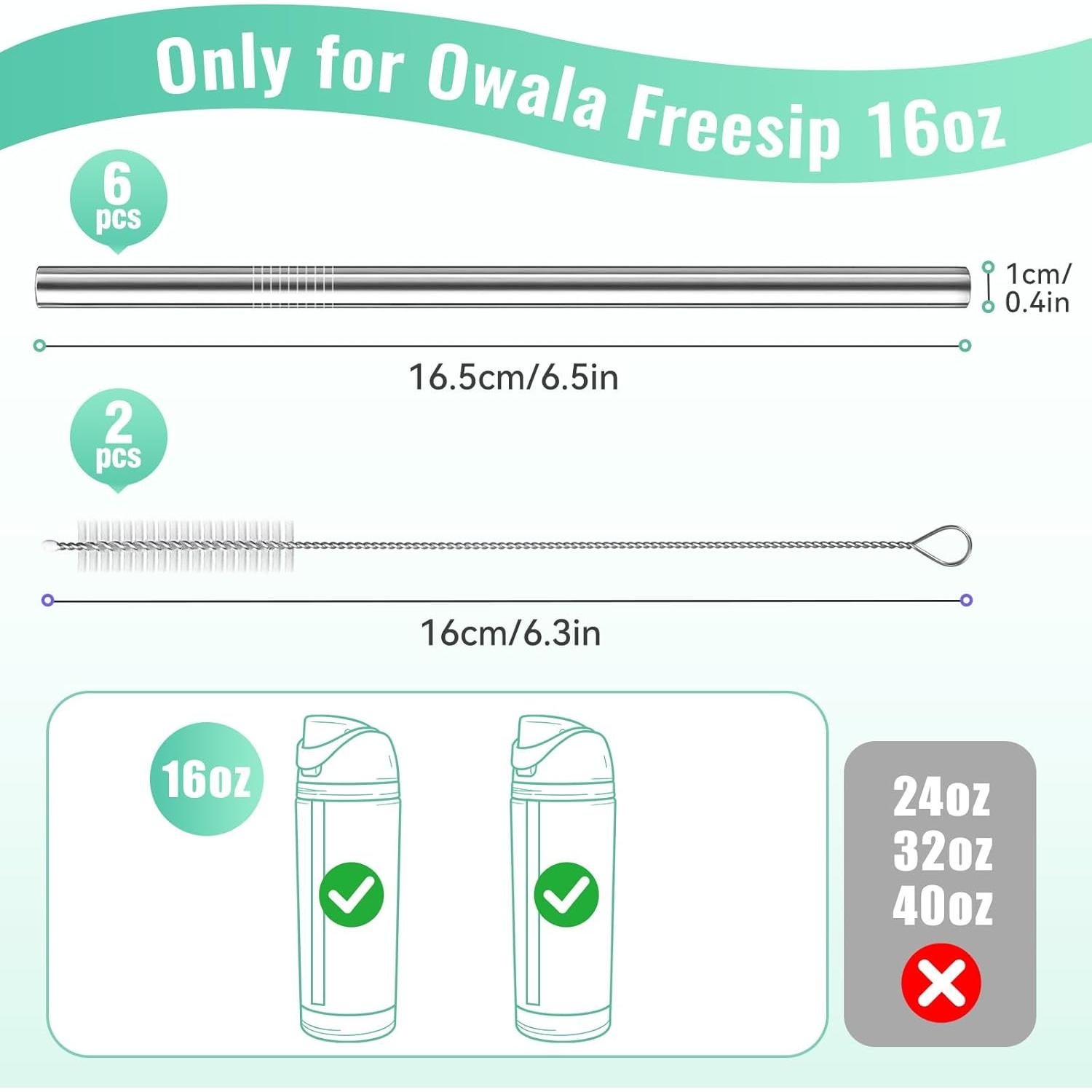 6 Popotes de Acero Inoxidable Reutilizables XHJH 16.5 cm