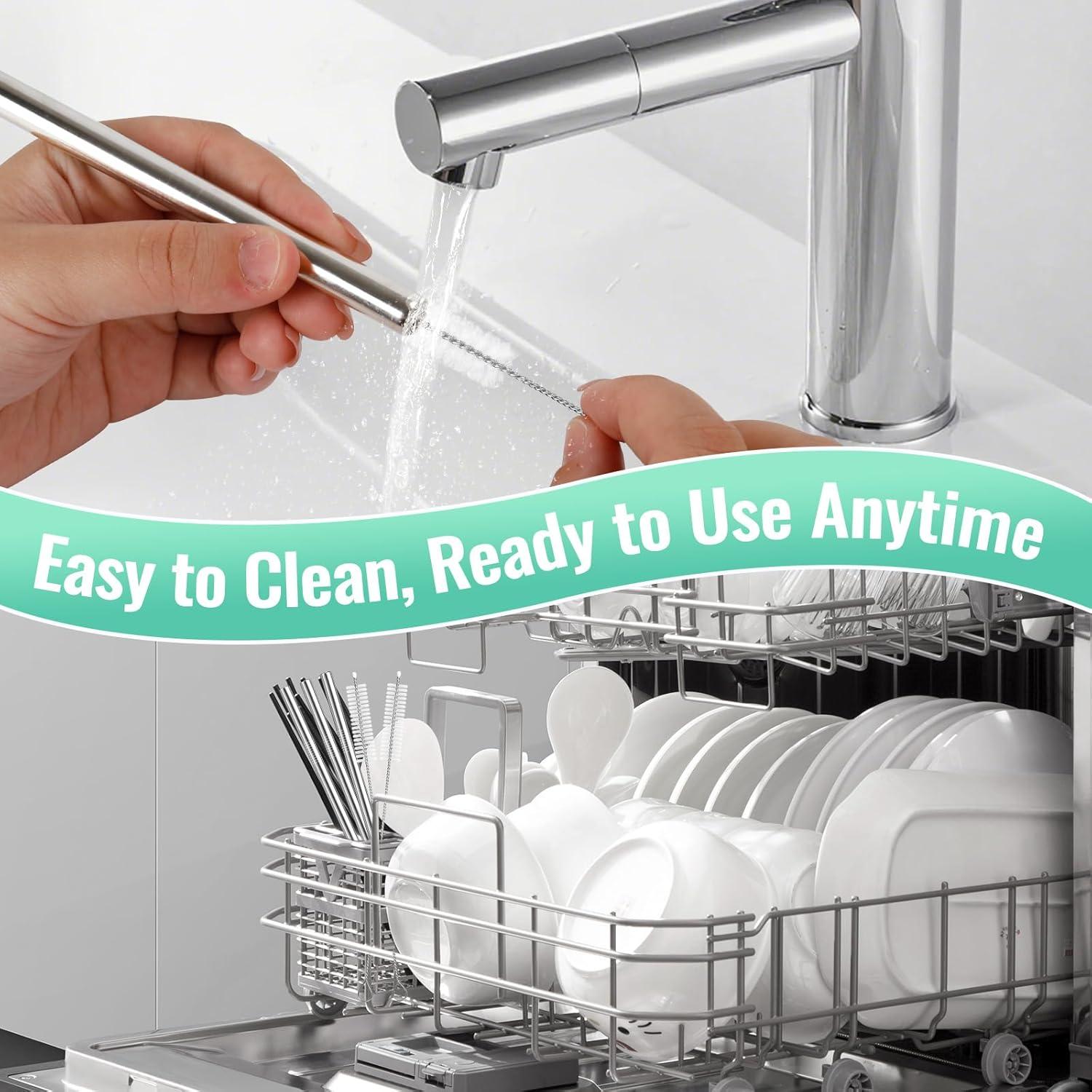 6 Popotes de Acero Inoxidable Reutilizables XHJH 16.5 cm