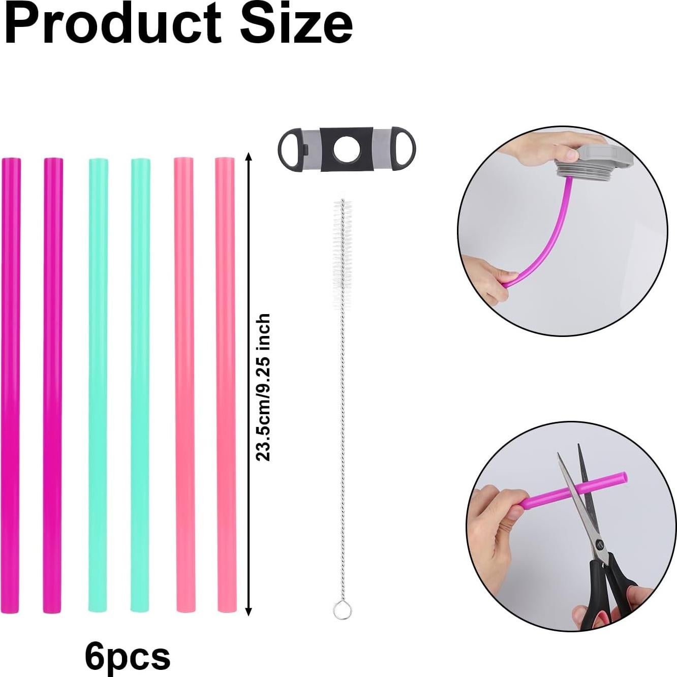 6 Popotes Reutilizables BOXOB para Botellas Owala FreeSip 23.5cm